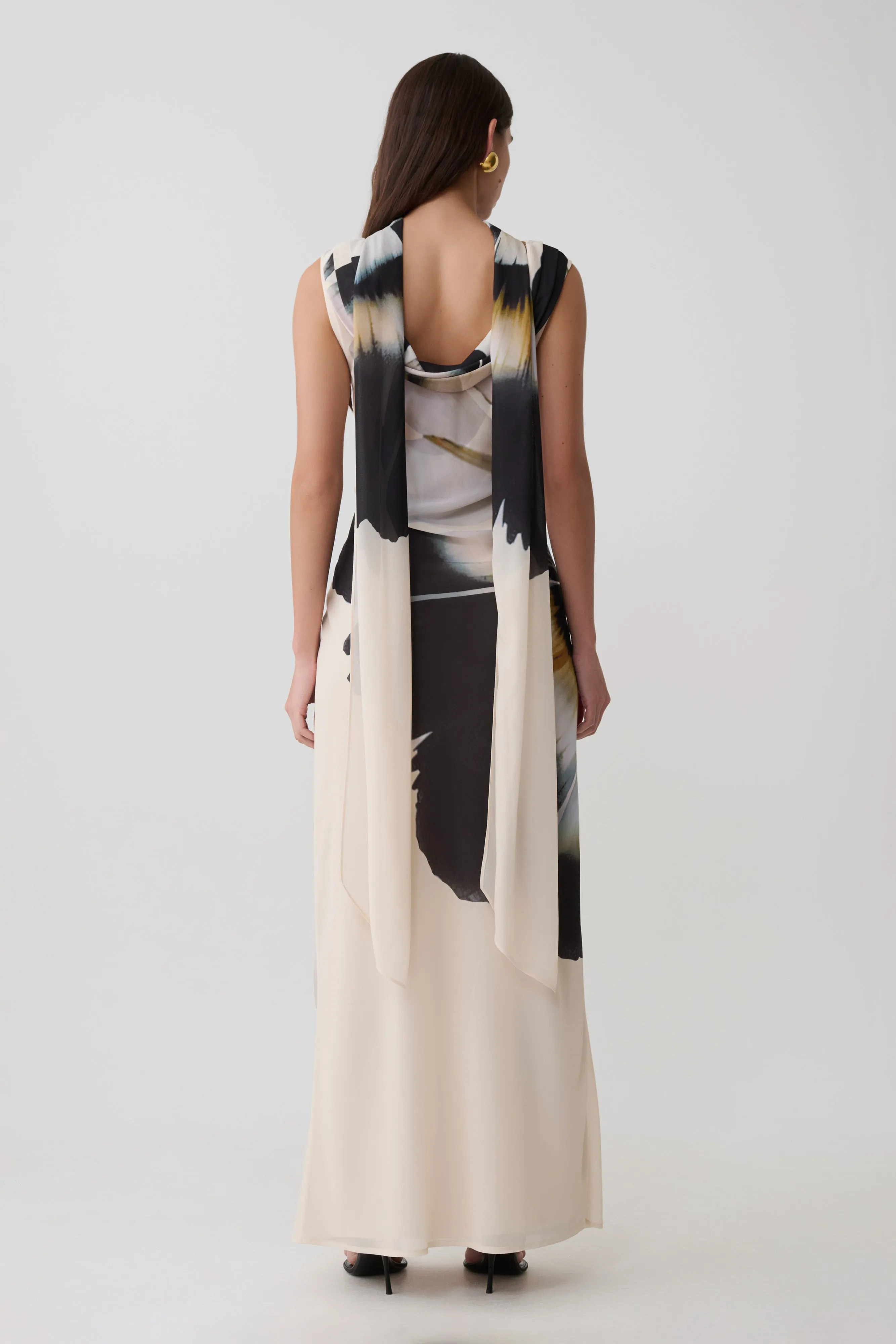 Dakota Chiffon Maxi Dress With Scarf - Ivory Oversized Floral Print sold by Meshki product image thumbnail 2