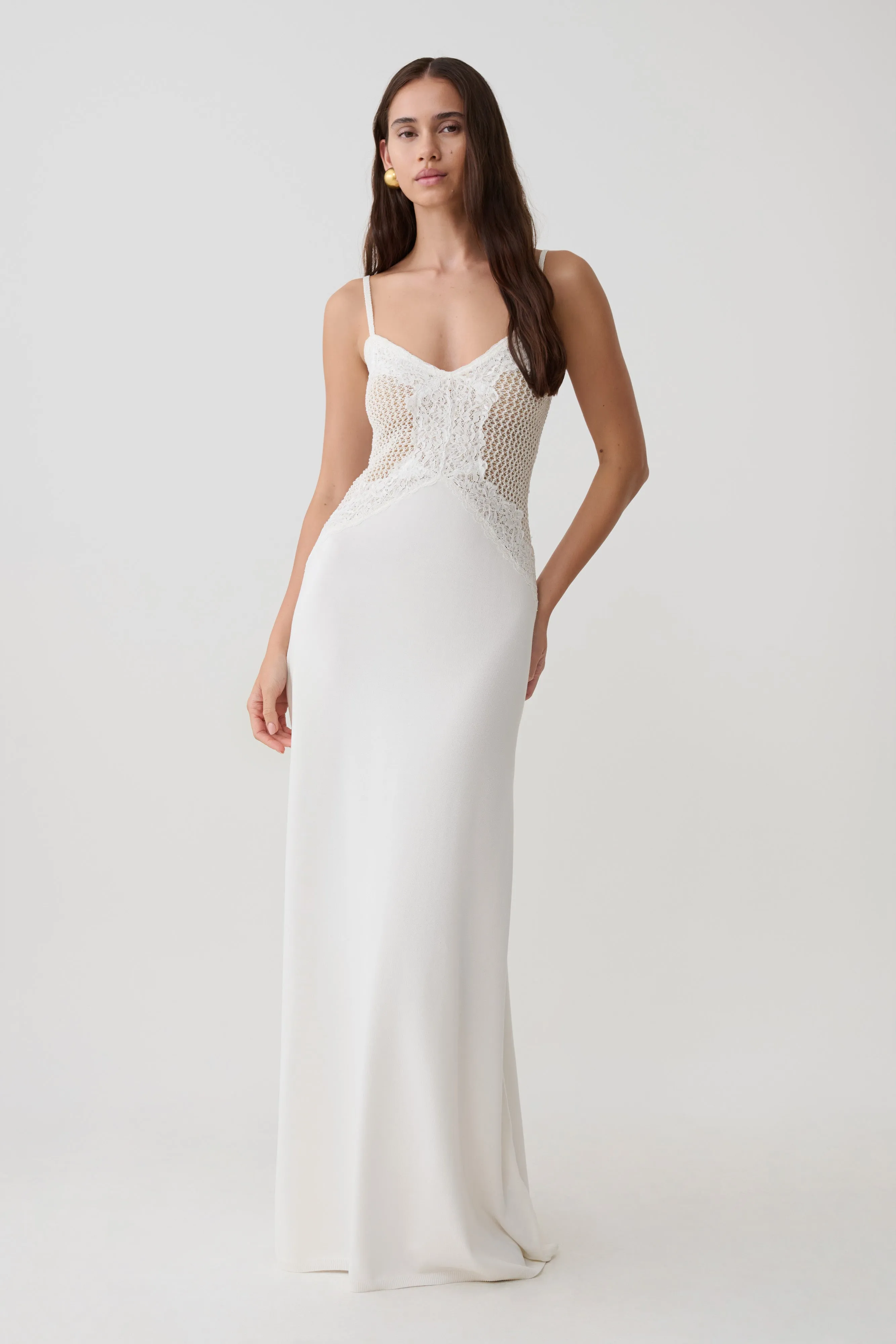 Bray Knit & Lace Maxi Dress - Ivory sold by Meshki