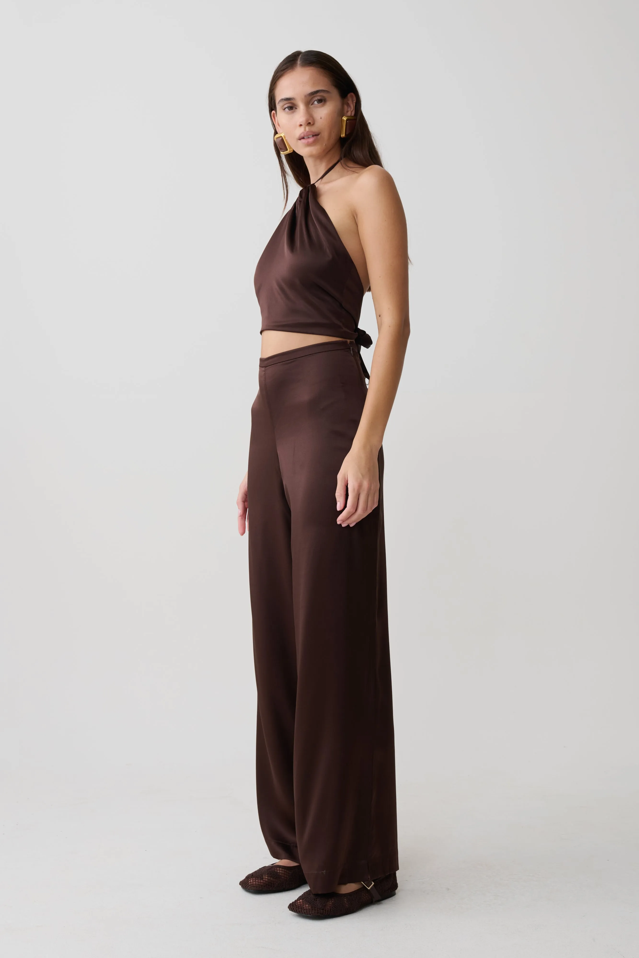 Mariana Halter Silk Blend Sleeveless Top - Dark Chocolate sold by Meshki product image thumbnail 5
