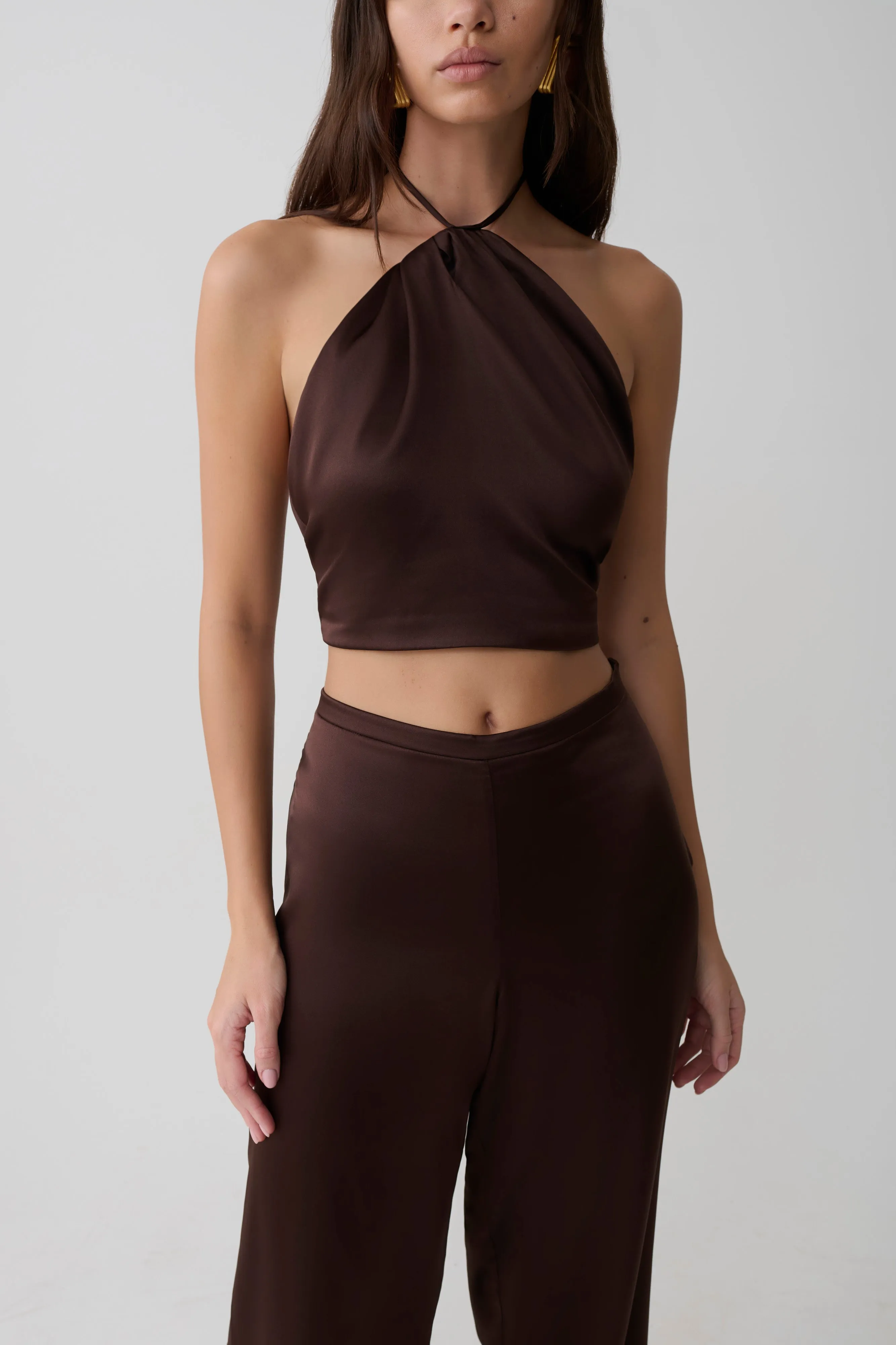 Mariana Halter Silk Blend Sleeveless Top - Dark Chocolate sold by Meshki product image thumbnail 3