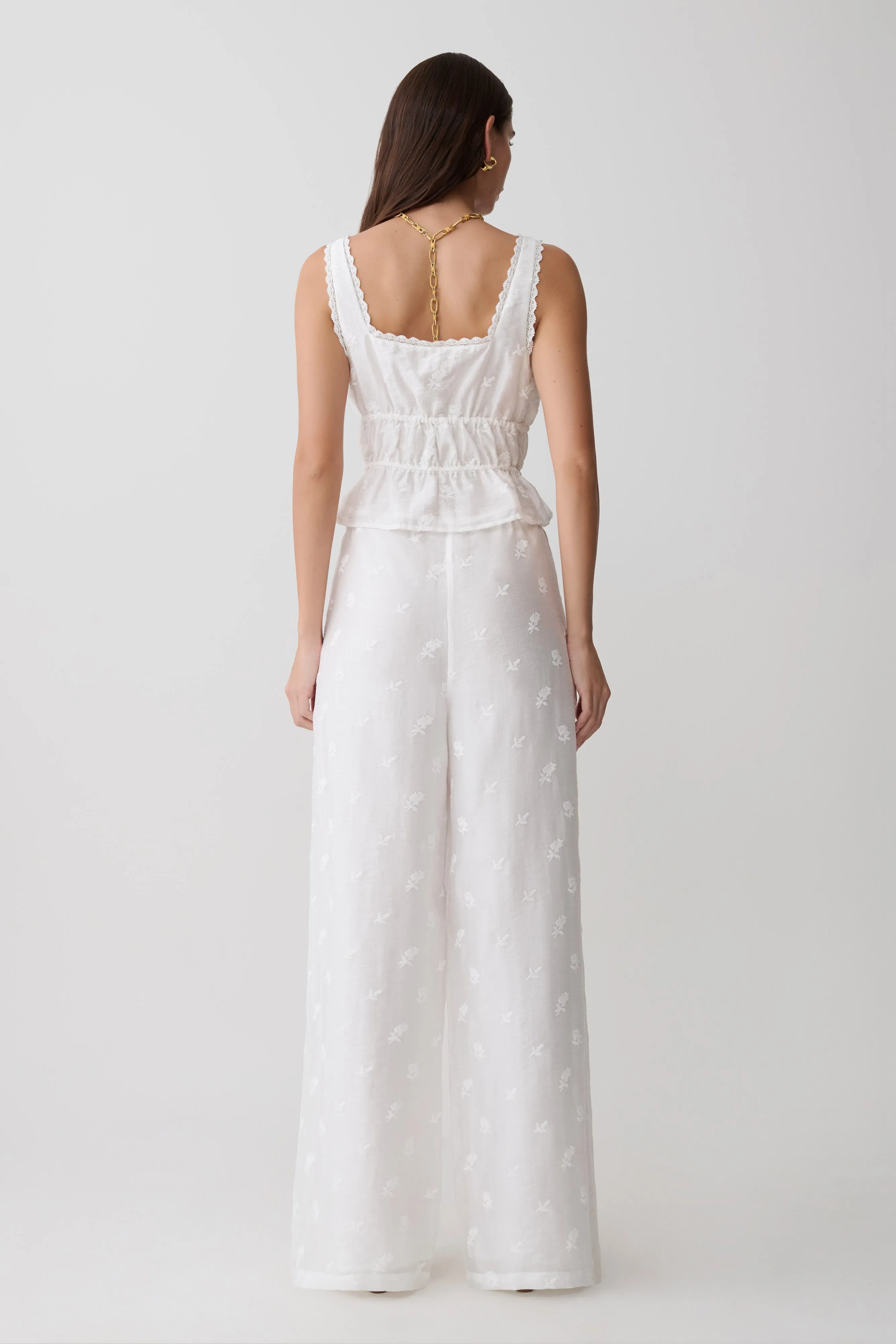 Vivian Tie Waist Embroidered Pant - White sold by Meshki product image thumbnail 2