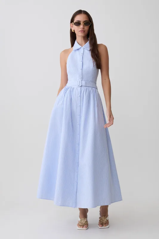 Cindy Collared Midi Dress - Blue Pinstripe made by Meshki