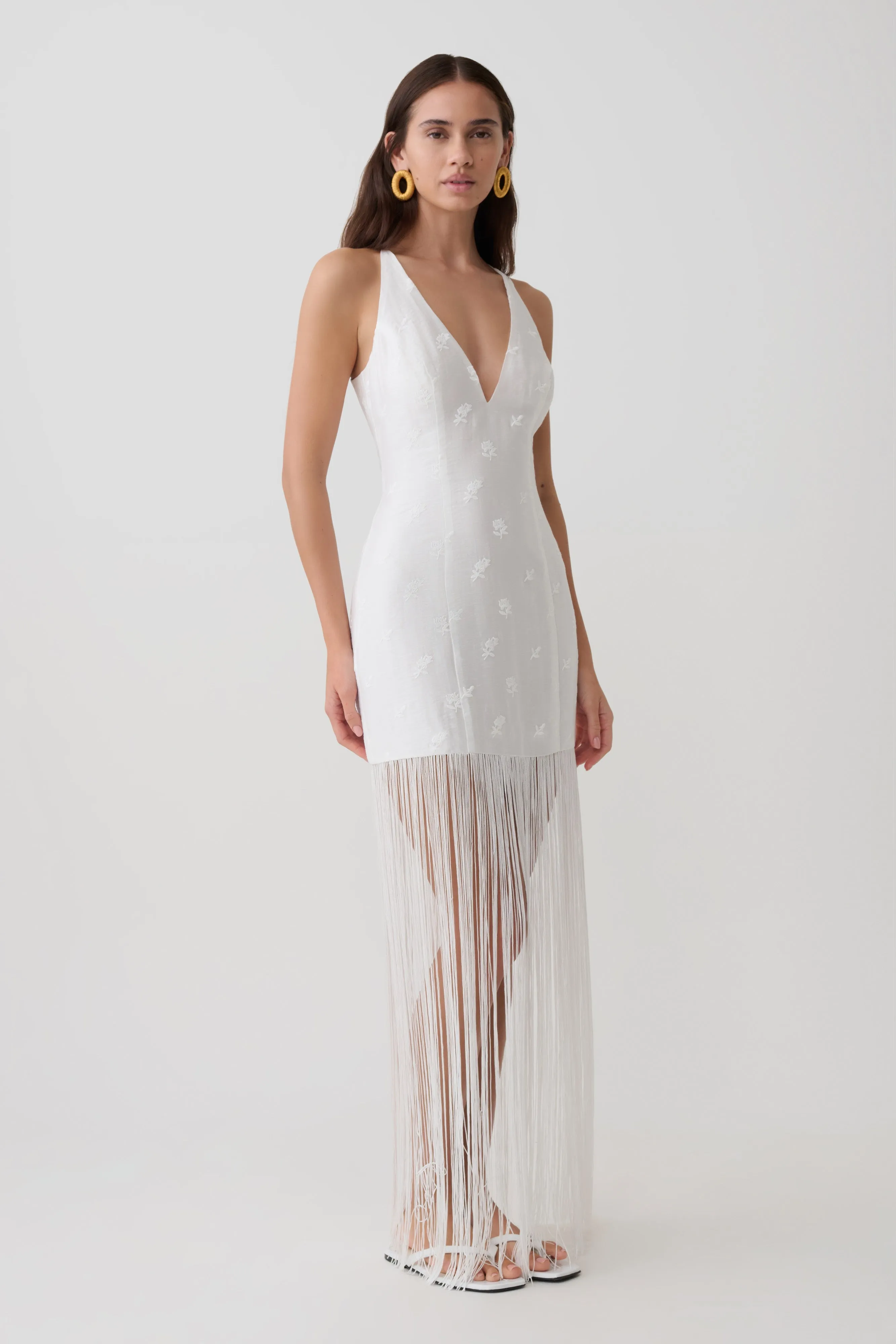 Abigail V Neck Fringe Maxi Dress - White sold by Meshki product image thumbnail 4