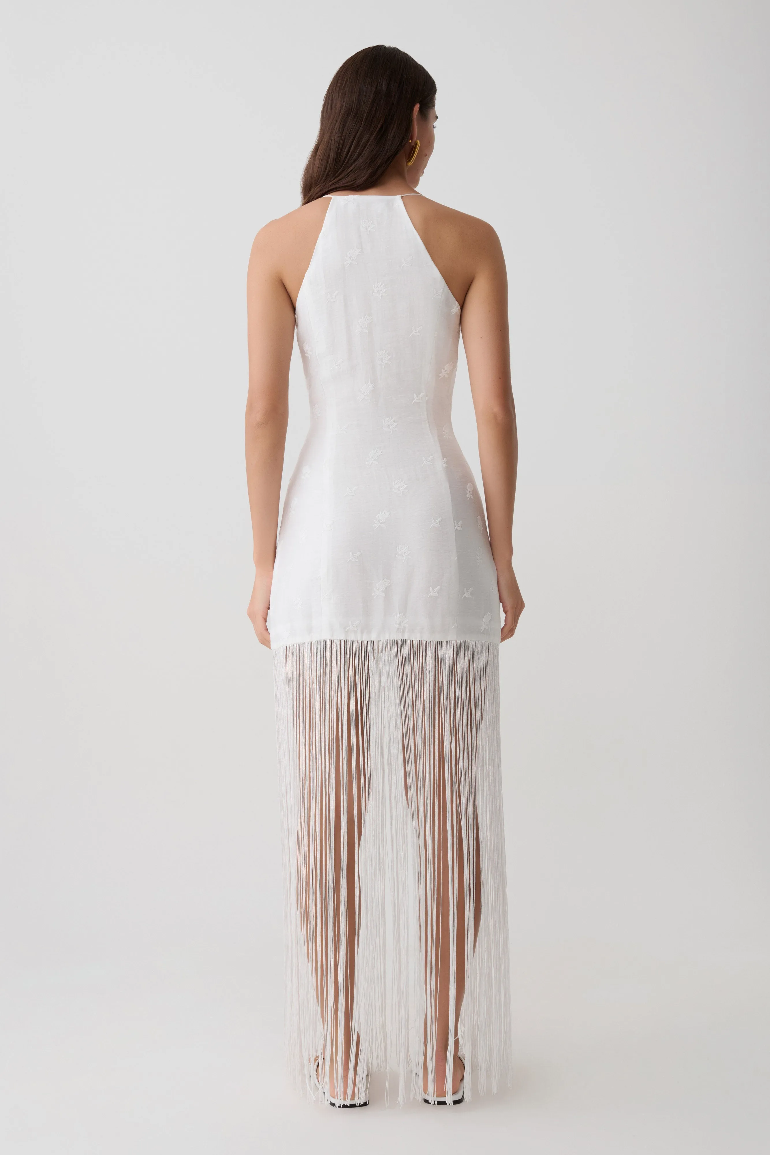 Abigail V Neck Fringe Maxi Dress - White sold by Meshki product image thumbnail 2