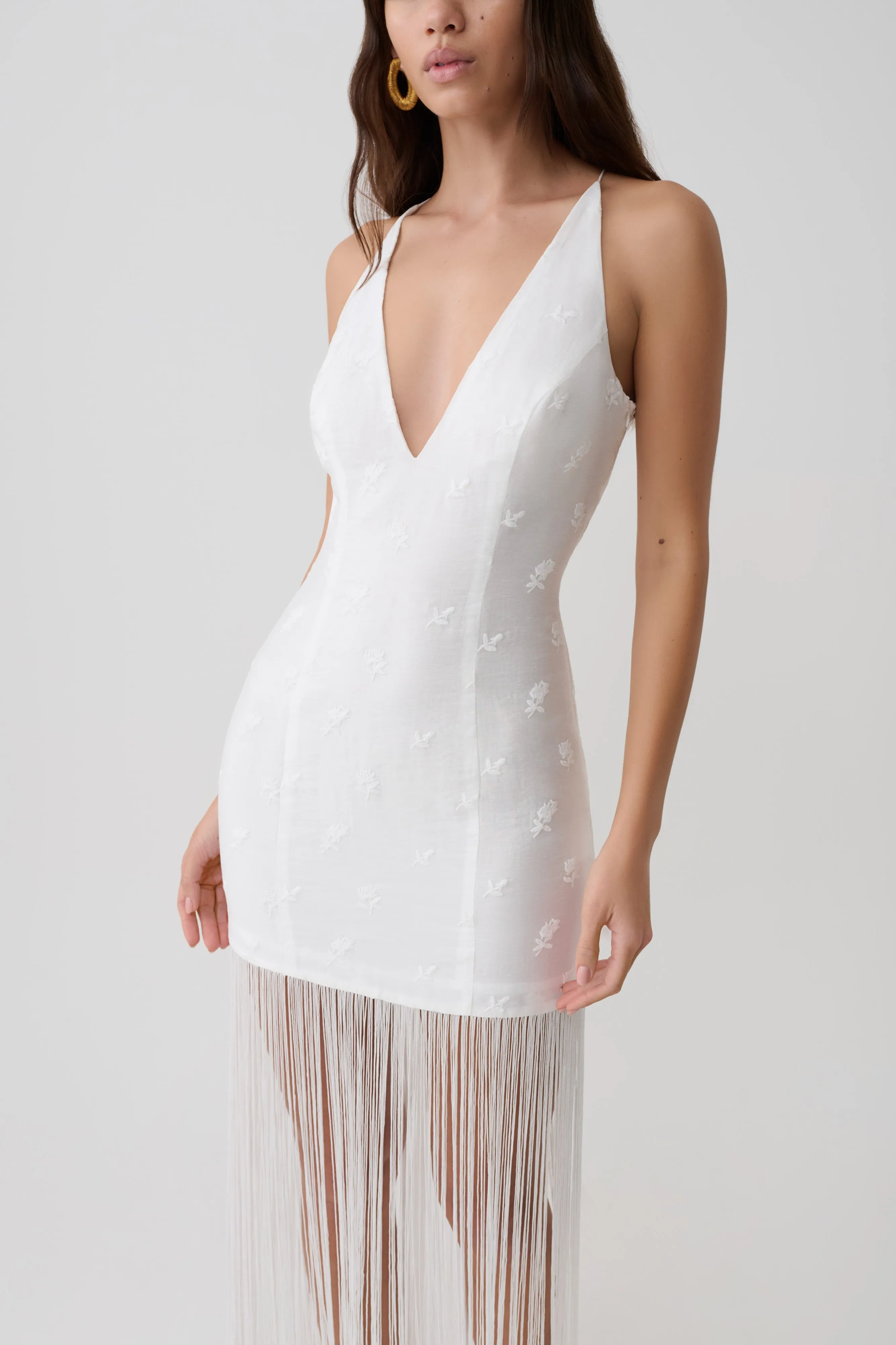 Abigail V Neck Fringe Maxi Dress - White sold by Meshki product image thumbnail 3