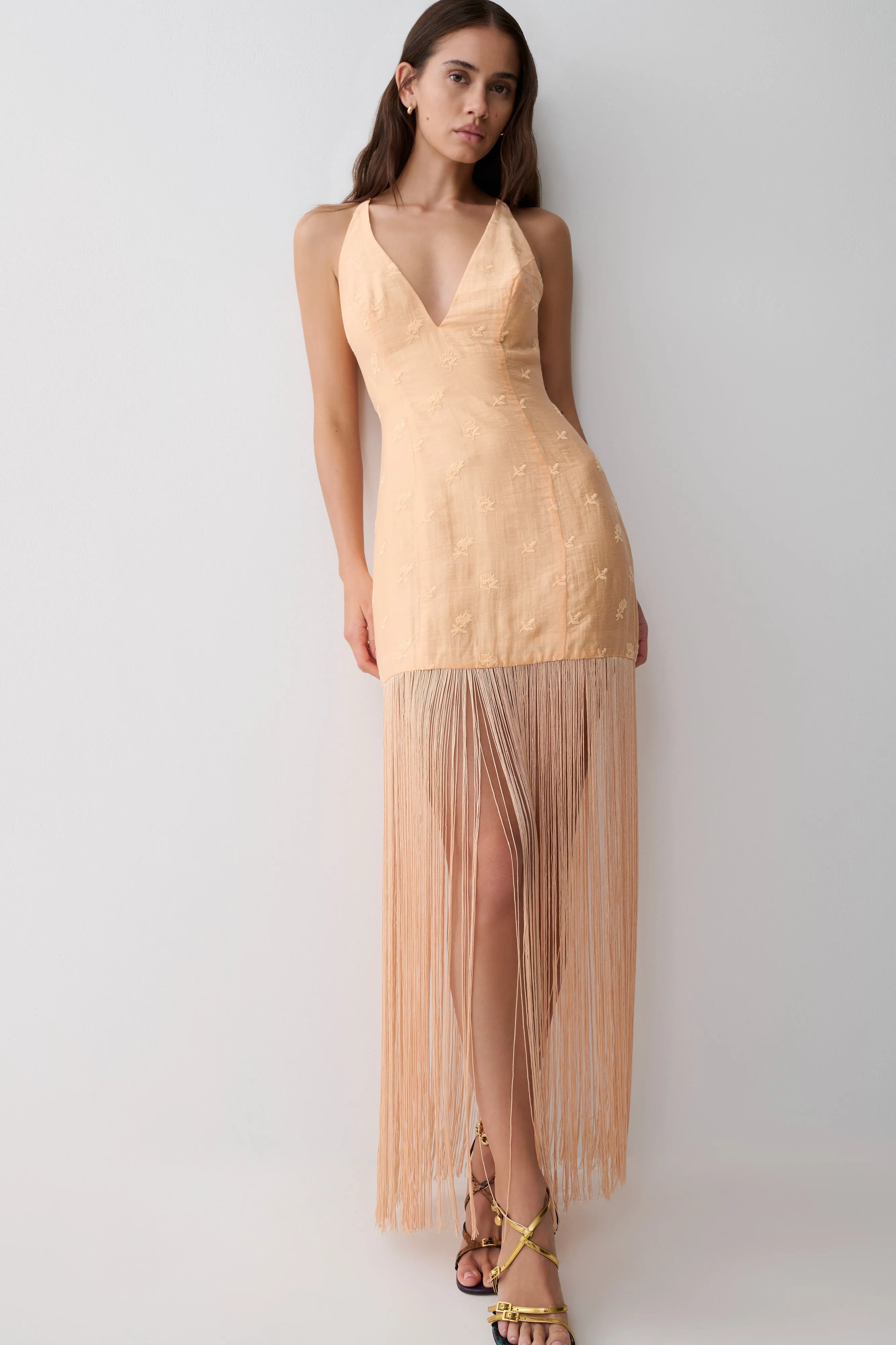 Abigail V Neck Fringe Maxi Dress - Orange sold by Meshki product image thumbnail 3