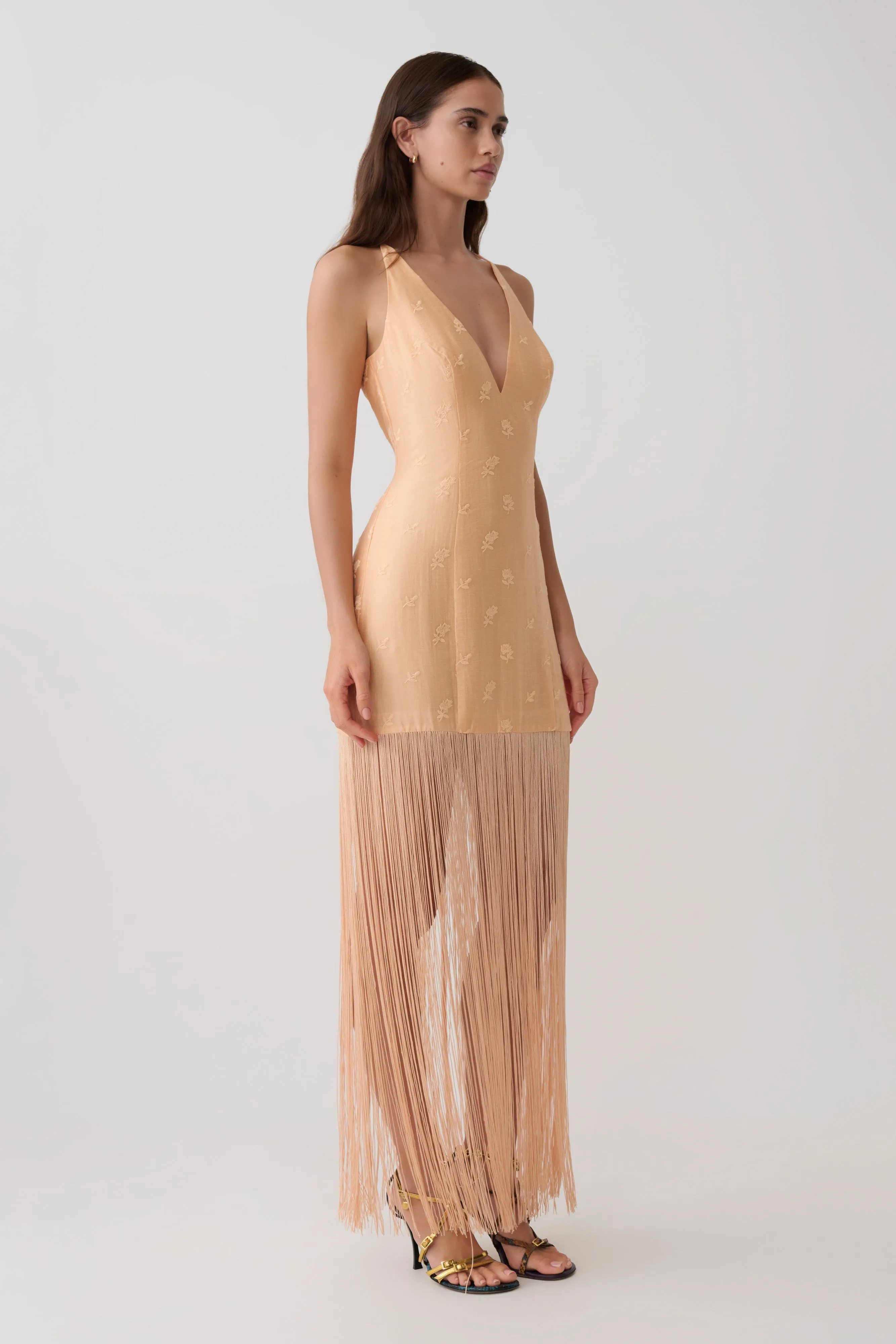 Abigail V Neck Fringe Maxi Dress - Orange sold by Meshki product image thumbnail 4