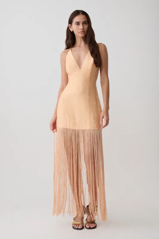 Abigail V Neck Fringe Maxi Dress - Orange made by Meshki
