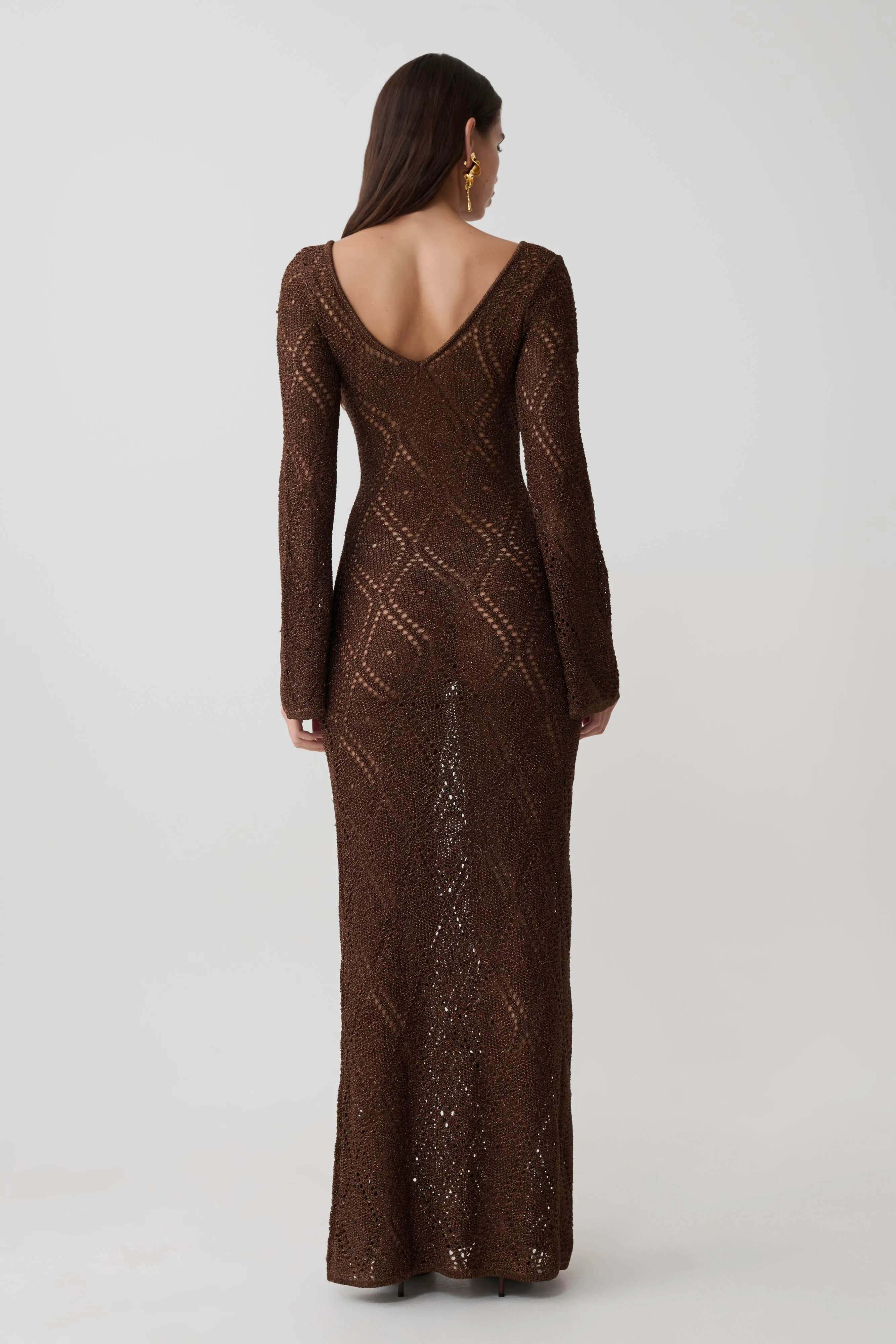 Chelsea Lurex Crochet Maxi Dress - Bronze sold by Meshki product image thumbnail 2