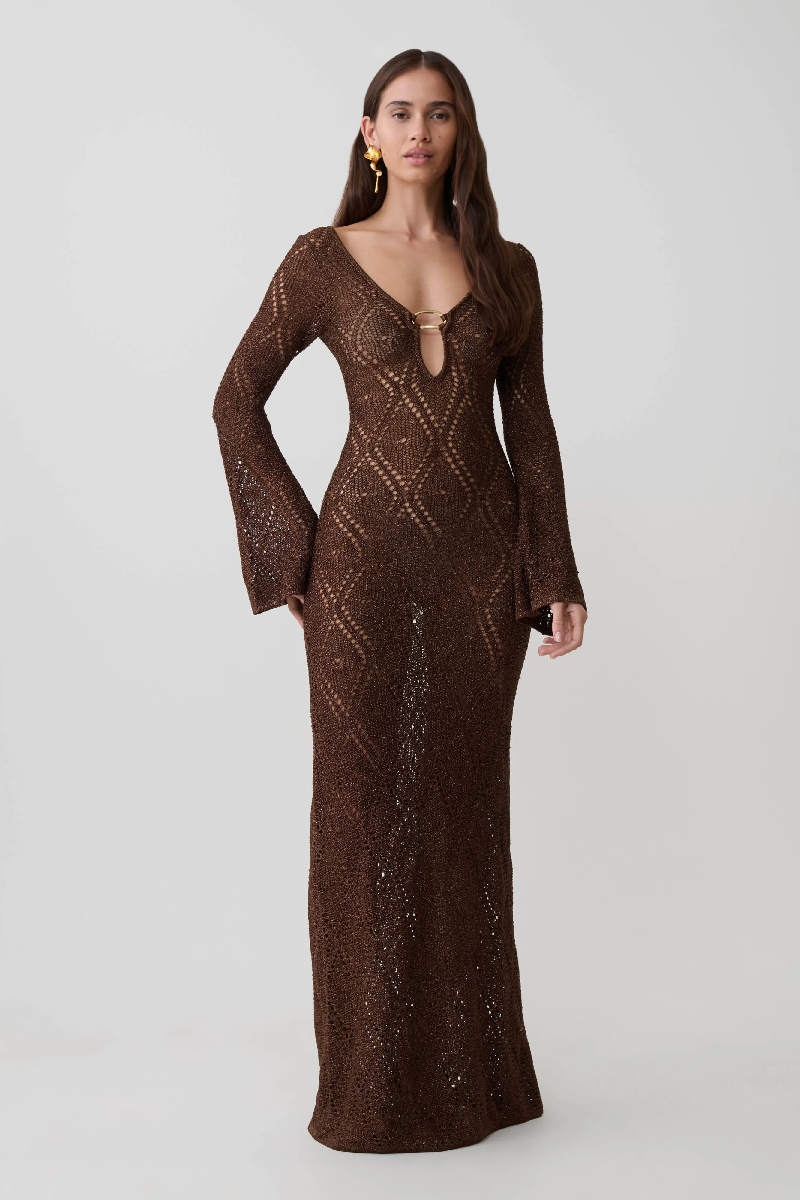 Chelsea Lurex Crochet Maxi Dress - Bronze sold by Meshki product image thumbnail 5