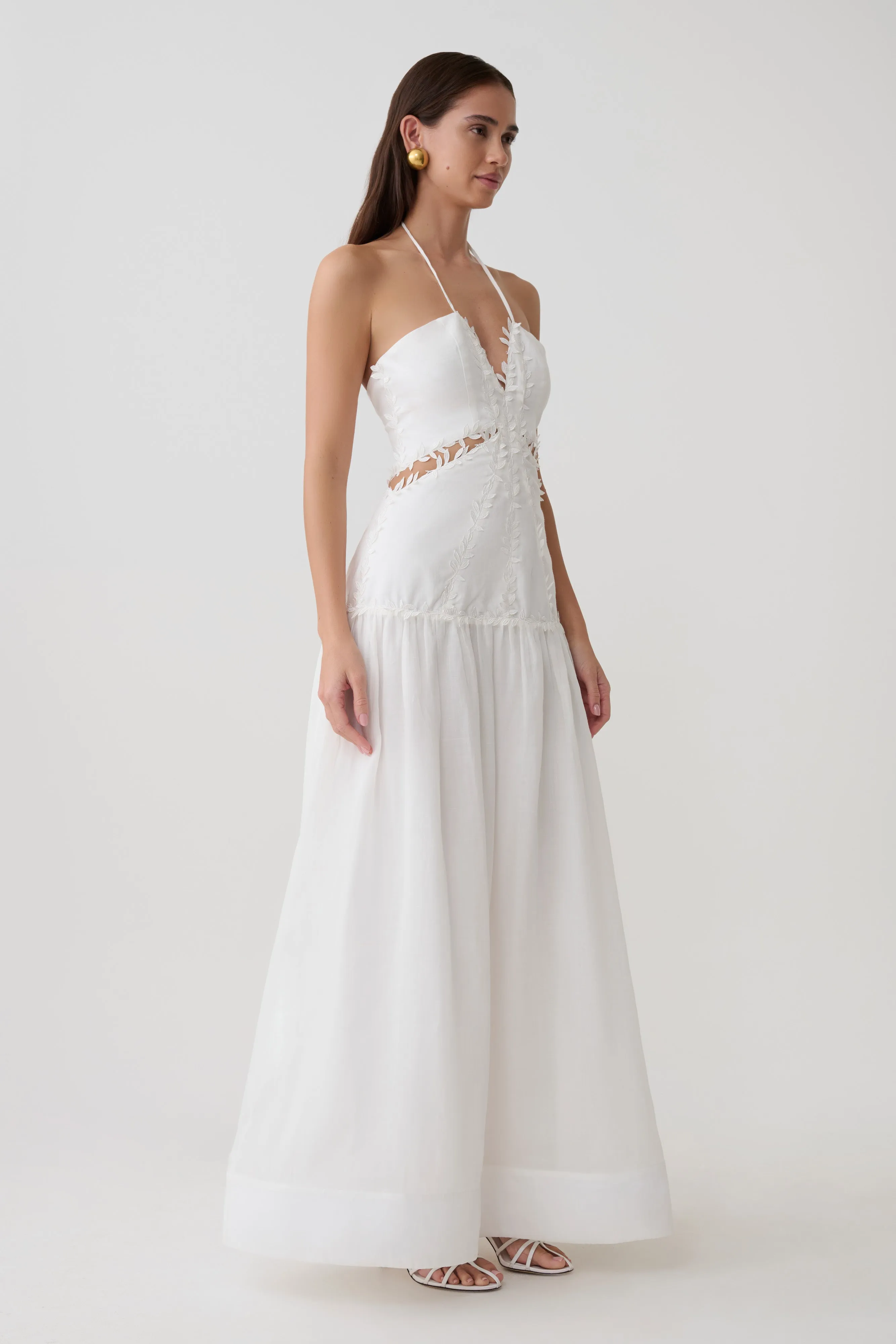 Fiona Linen Halter Maxi Dress - White sold by Meshki product image thumbnail 4