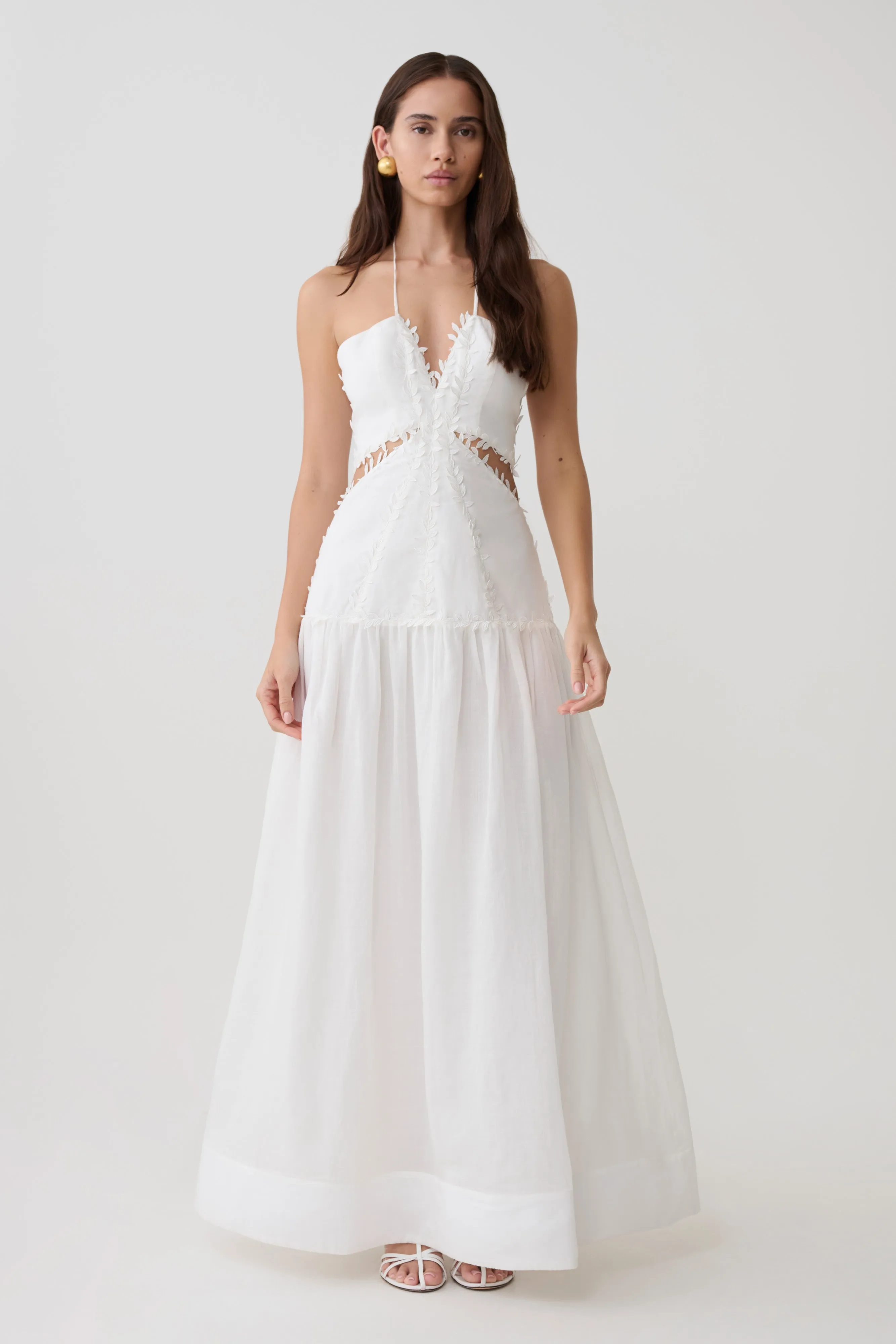 Fiona Linen Halter Maxi Dress - White sold by Meshki
