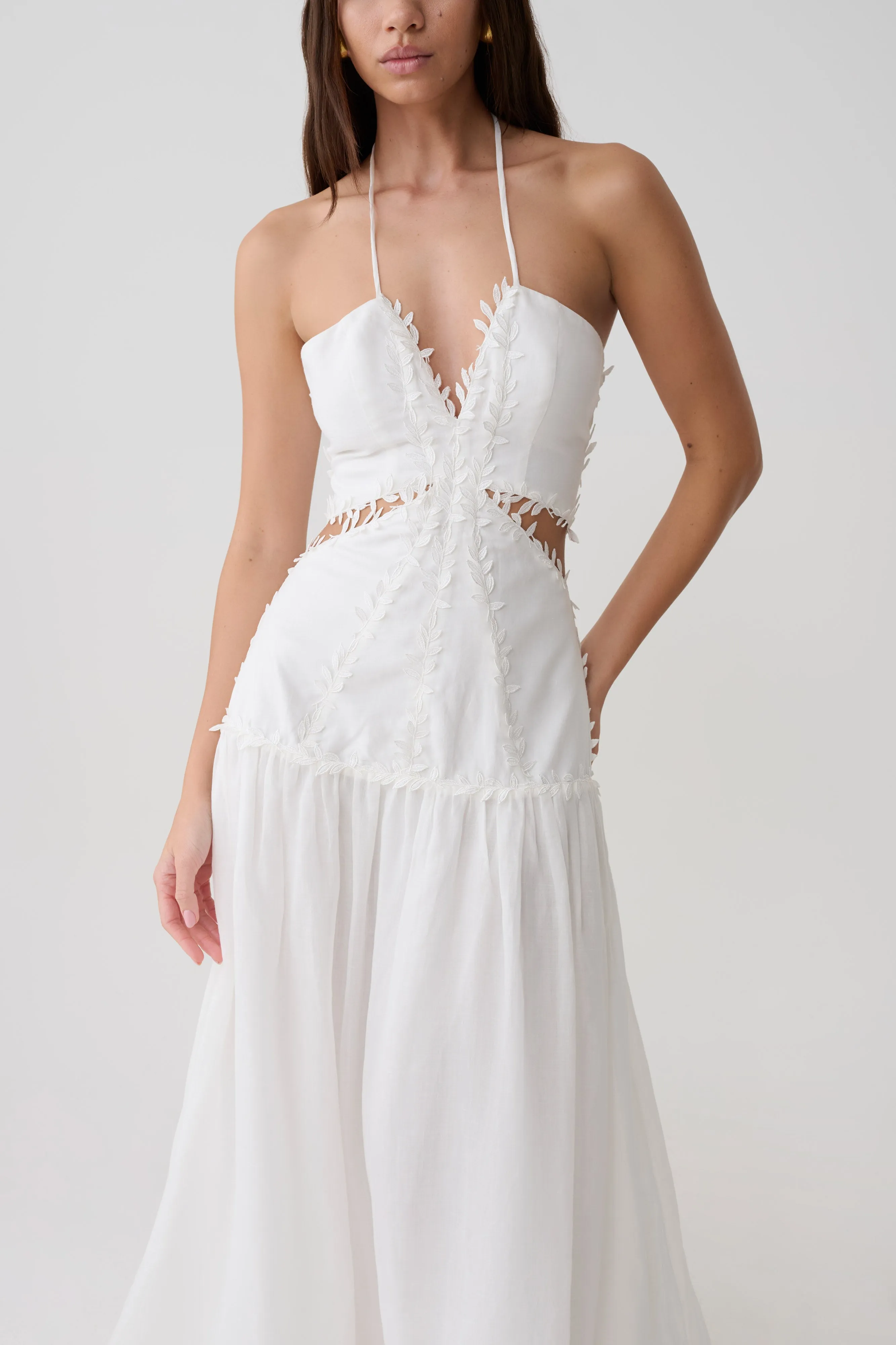 Fiona Linen Halter Maxi Dress - White sold by Meshki product image thumbnail 3