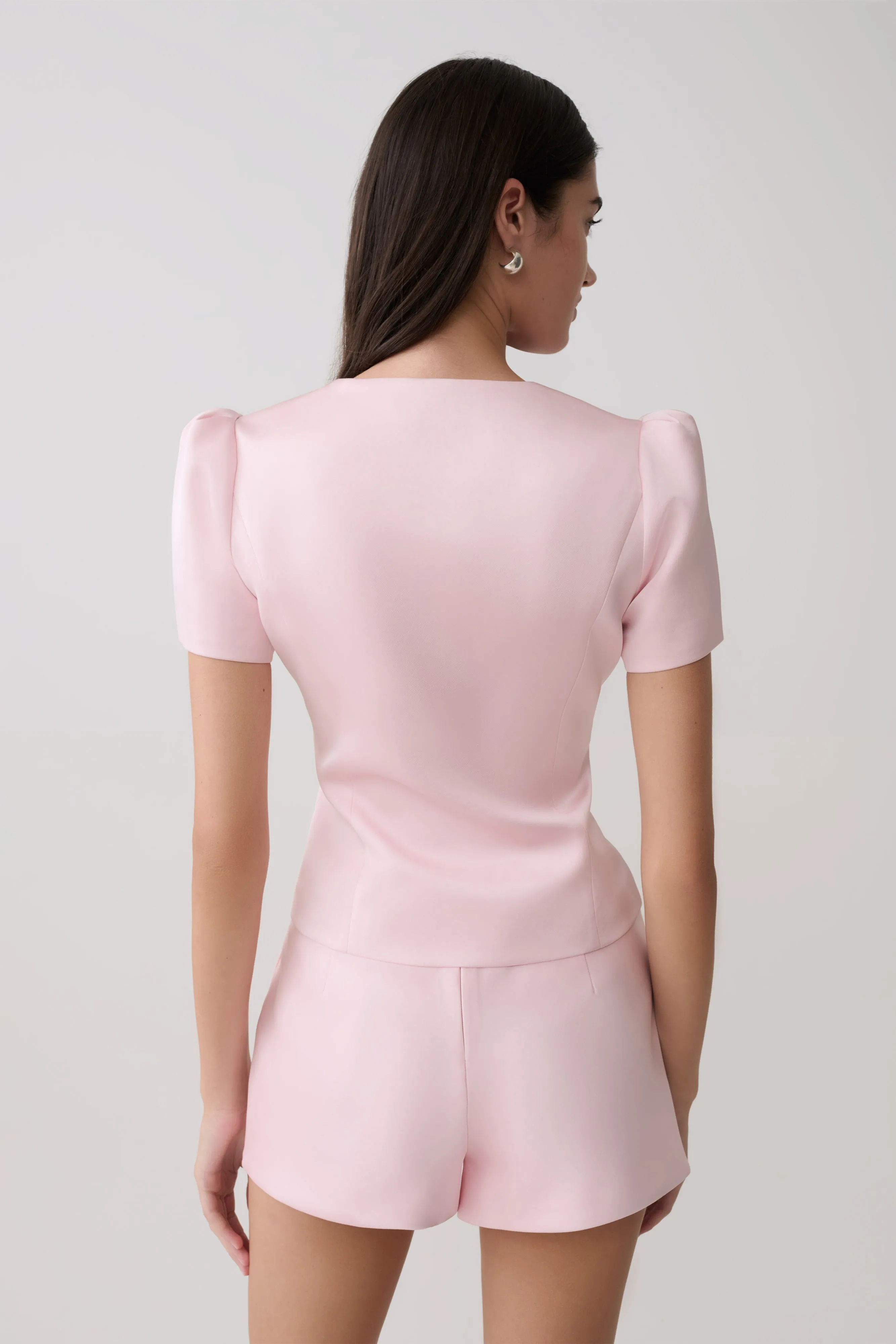 Anne Short Sleeve Satin Top - Pale Pink sold by Meshki product image thumbnail 2