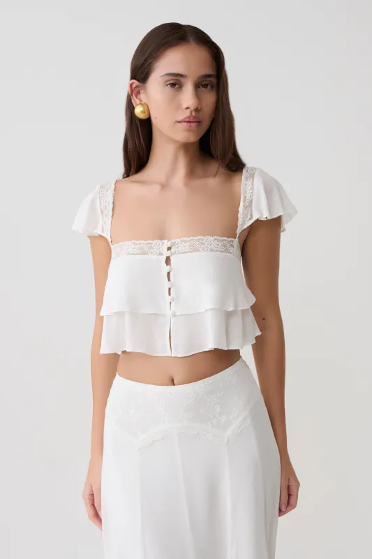 Skylar Lace Sleeveless Crop Top - White made by Meshki