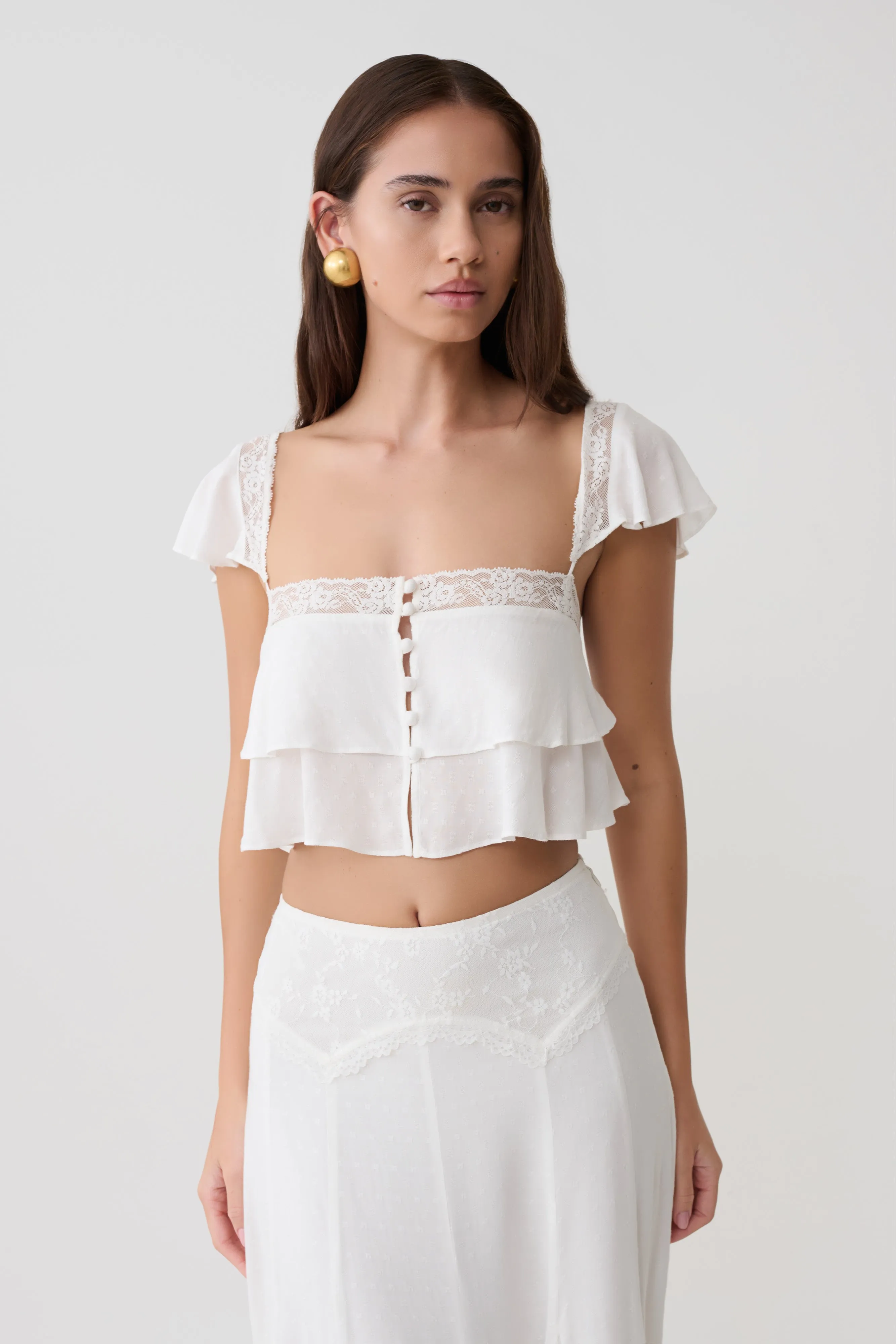 Skylar Lace Sleeveless Crop Top - White sold by Meshki