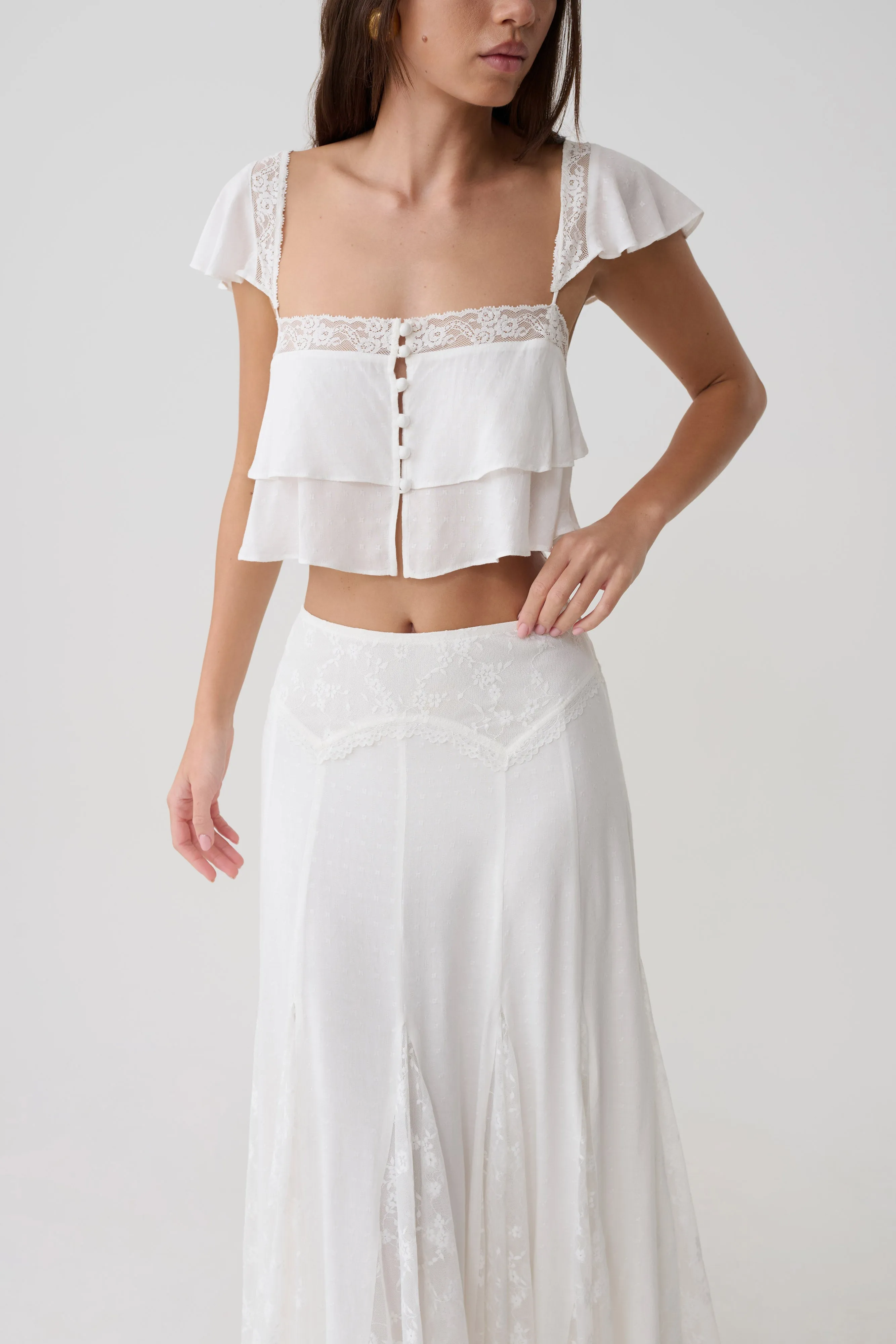 Skylar Lace Sleeveless Crop Top - White sold by Meshki product image thumbnail 3