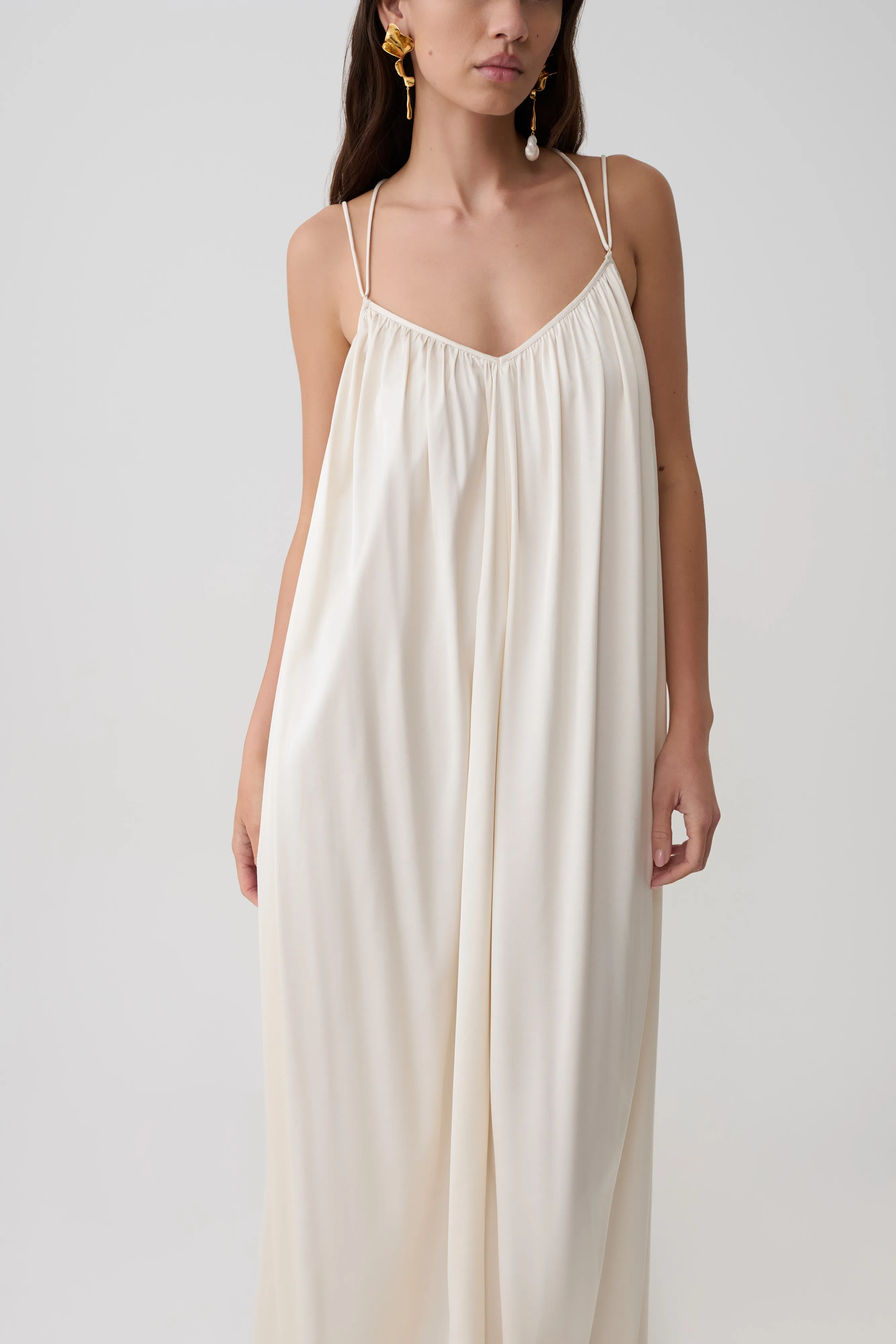 Adriana Satin Gathered Maxi Dress - Buttercream sold by Meshki product image thumbnail 3