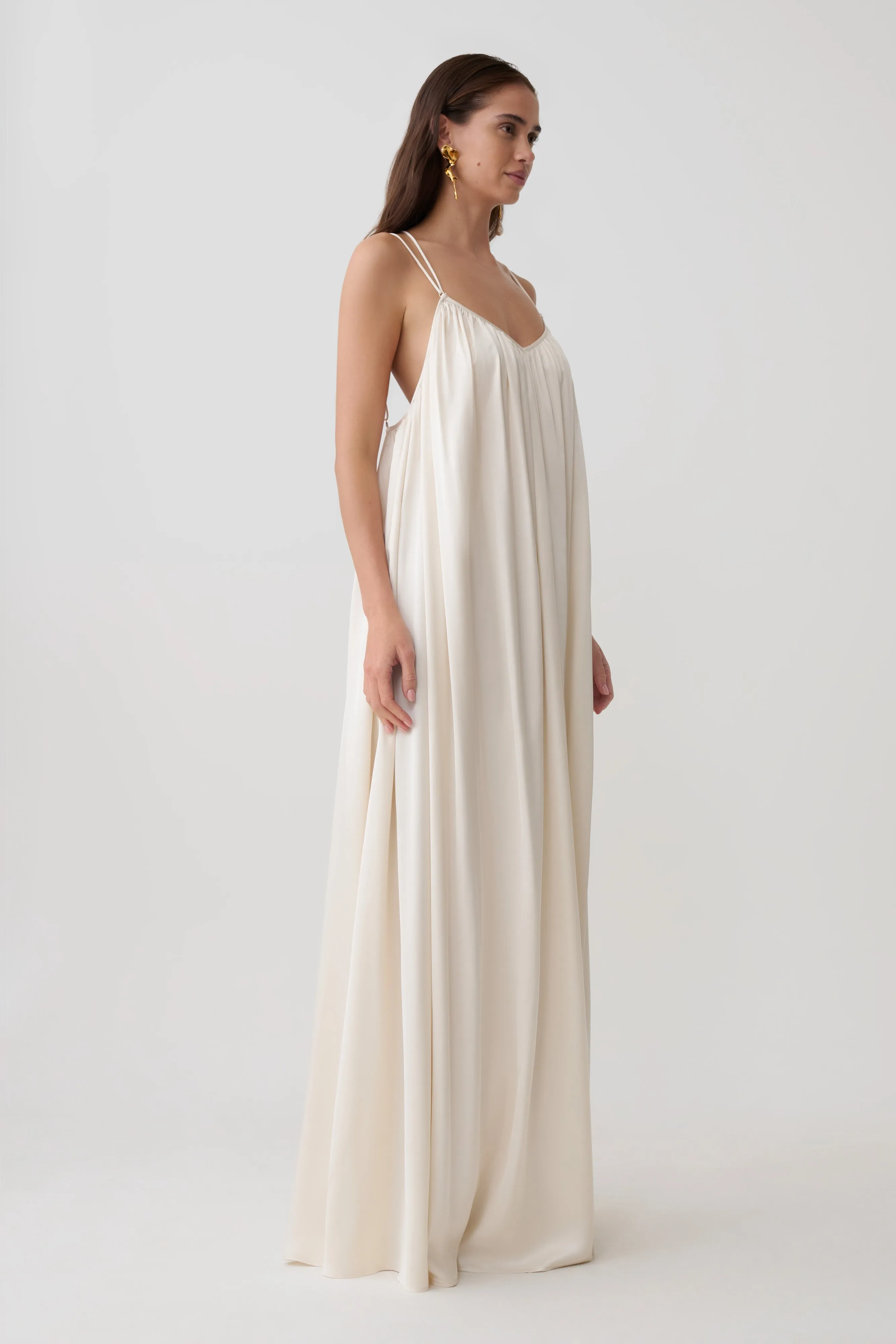 Adriana Satin Gathered Maxi Dress - Buttercream sold by Meshki product image thumbnail 4