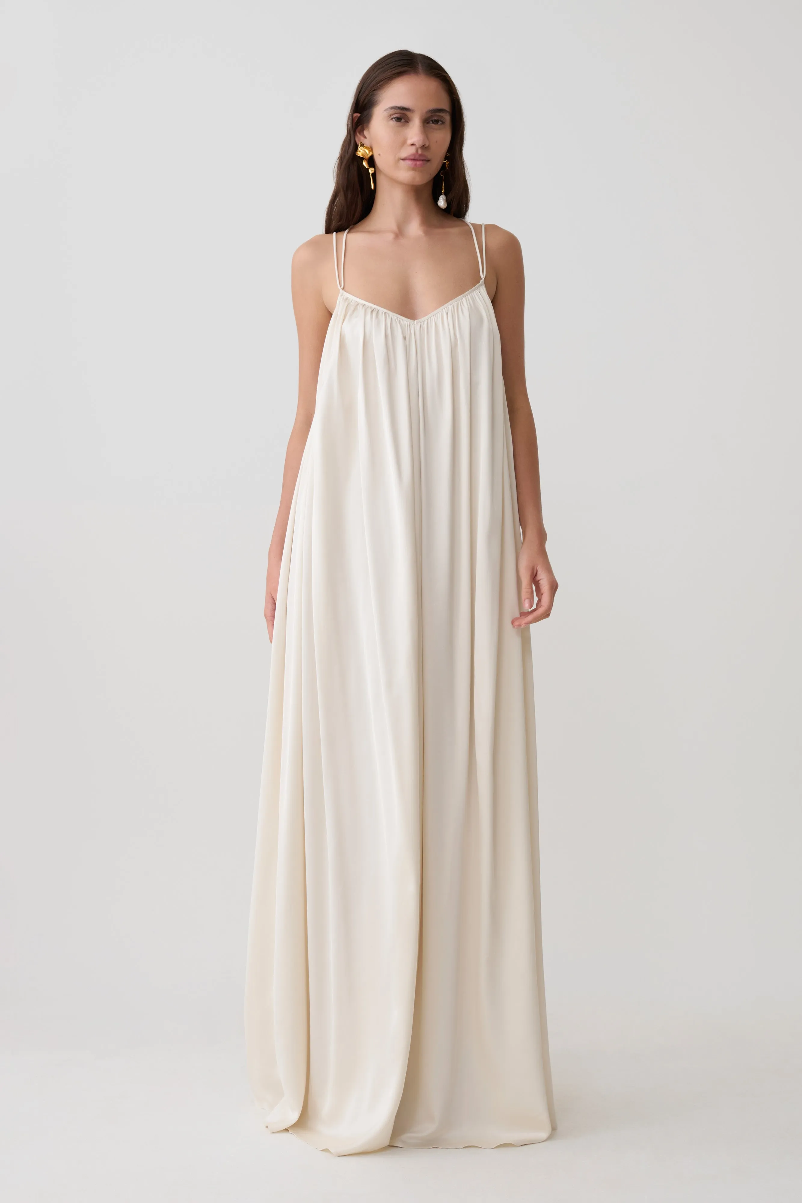 Adriana Satin Gathered Maxi Dress - Buttercream sold by Meshki product image thumbnail 5