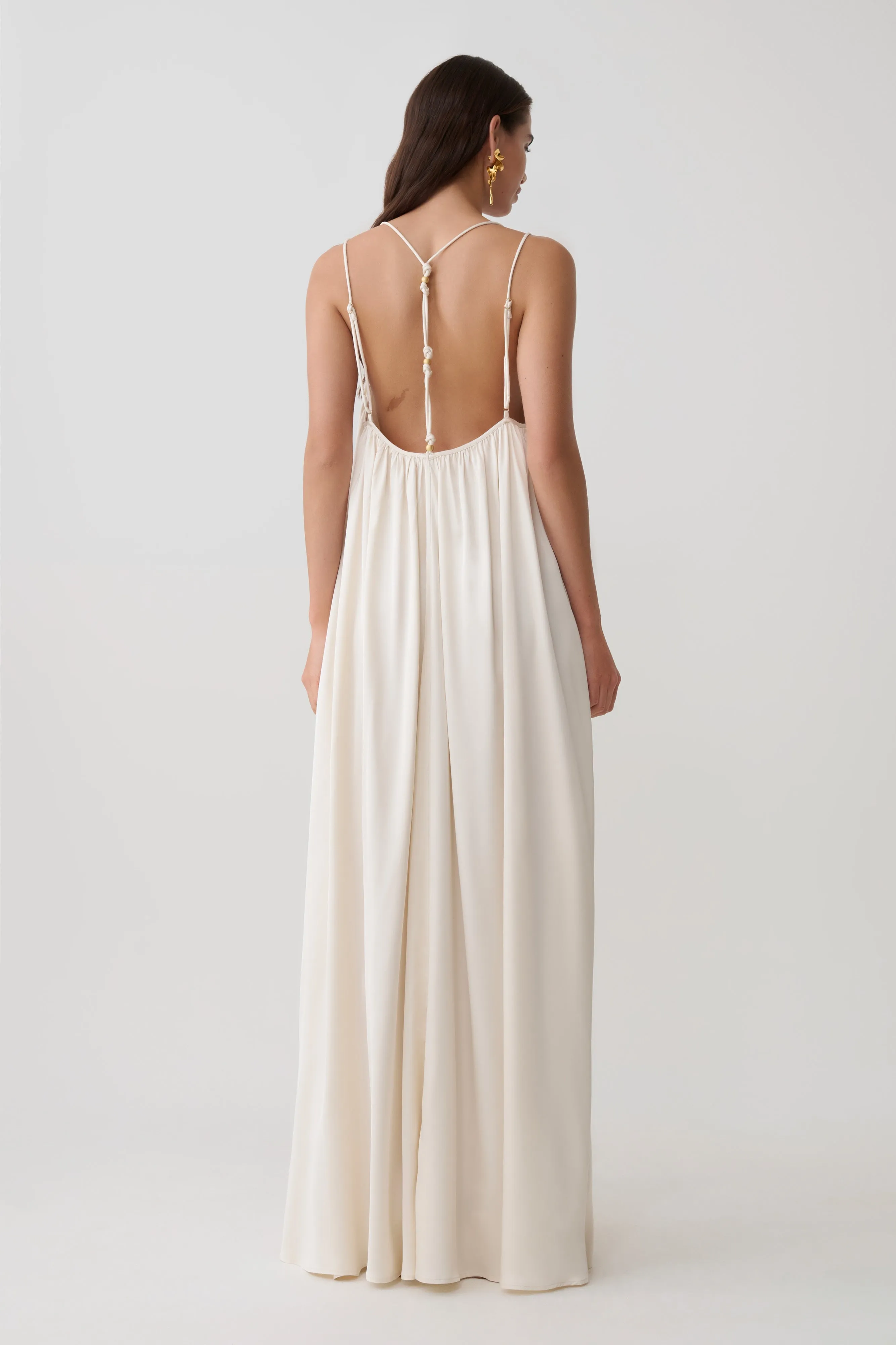Adriana Satin Gathered Maxi Dress - Buttercream sold by Meshki product image thumbnail 2