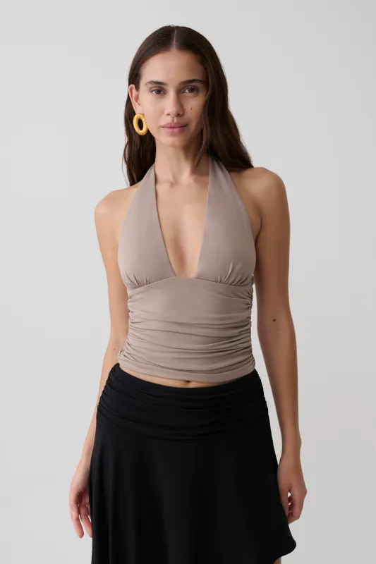 Peregrine Modal Gathered Halter Top - Neutral made by Meshki