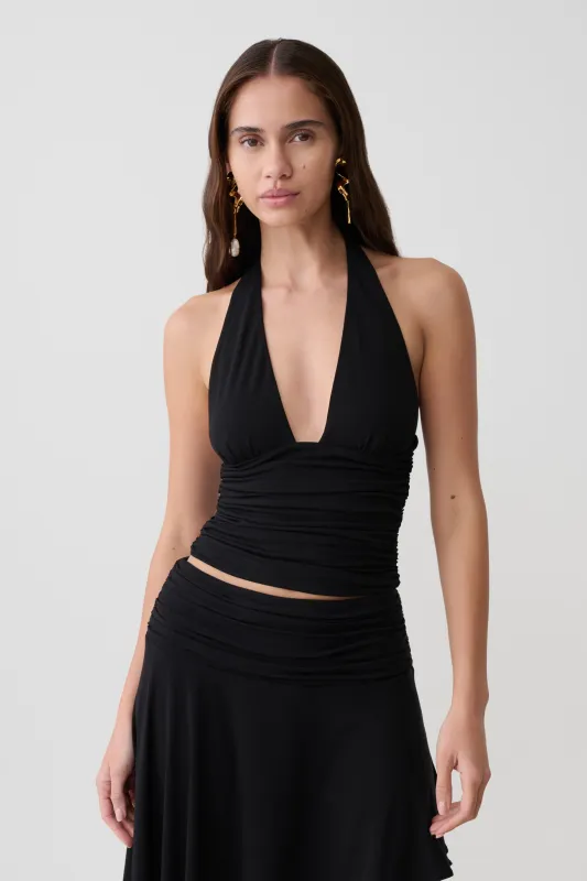 Peregrine Modal Gathered Halter Top - Black made by Meshki