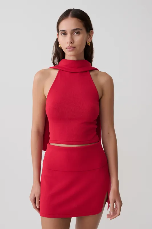 Misty Halter Backless Knit Top - Red made by Meshki