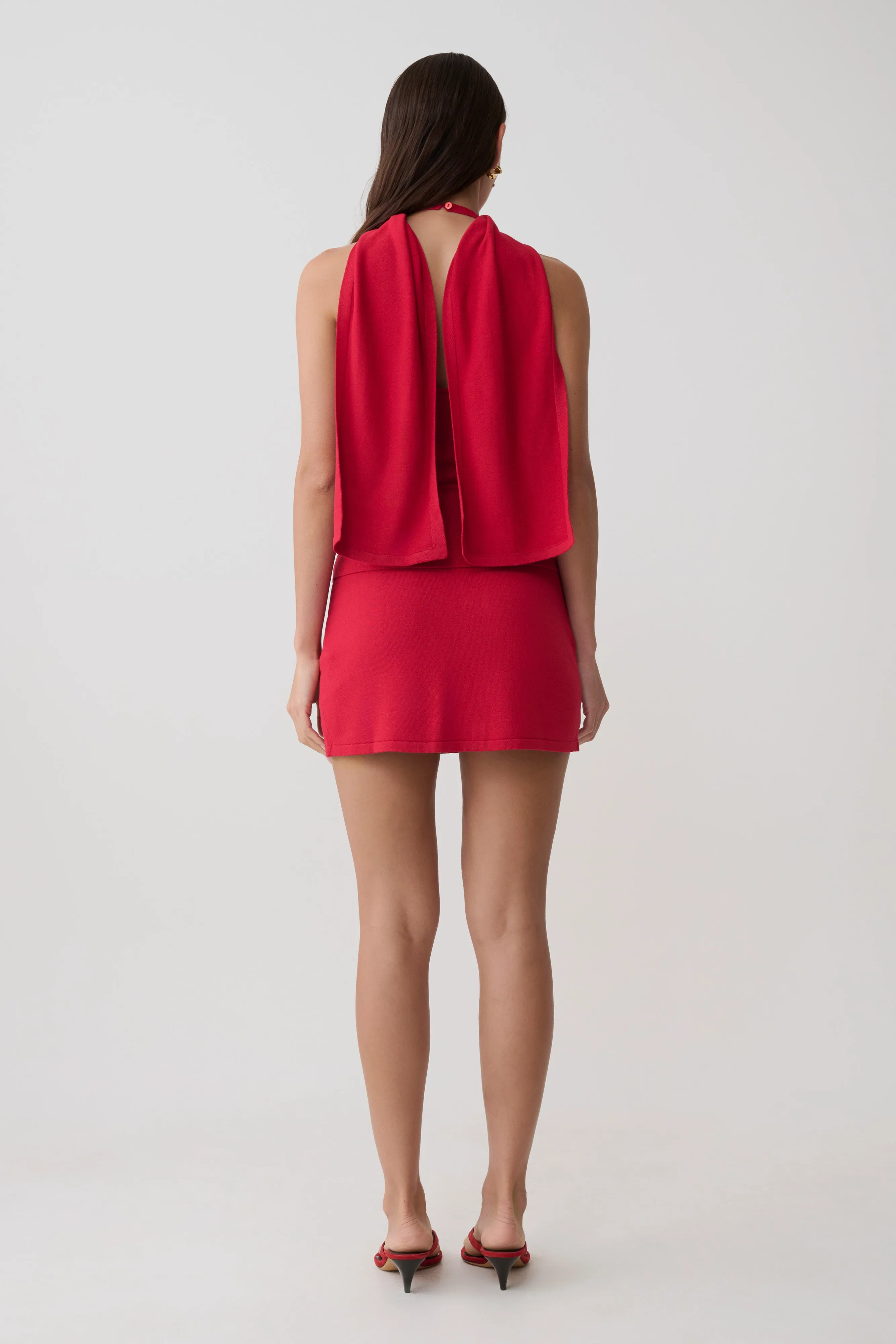 Misty Mid Rise Knit Mini Skirt - Red sold by Meshki product image thumbnail 5