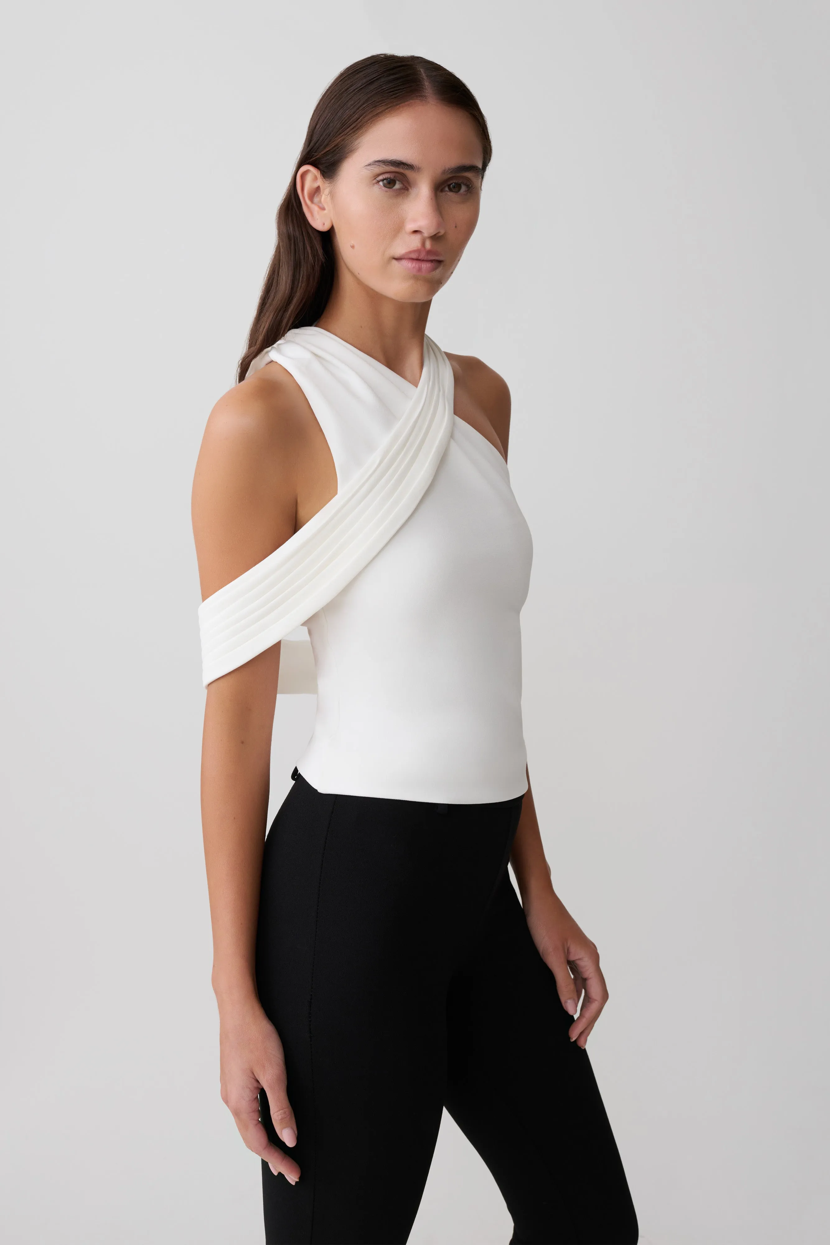 Sable Crossover Crepe Halter Top - White sold by Meshki product image thumbnail 3