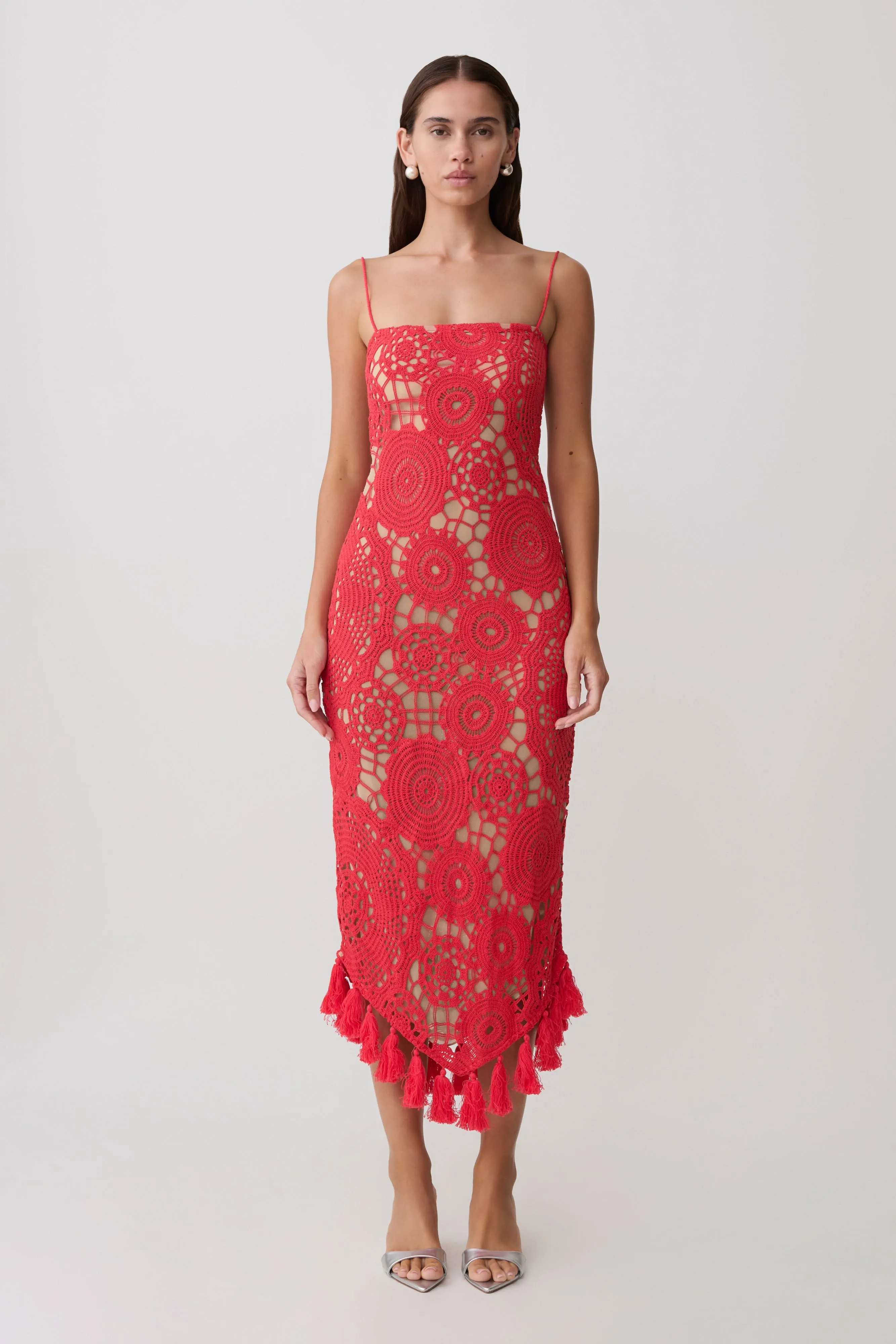Delta Crochet Halter Midi Dress - Red sold by Meshki product image thumbnail 5