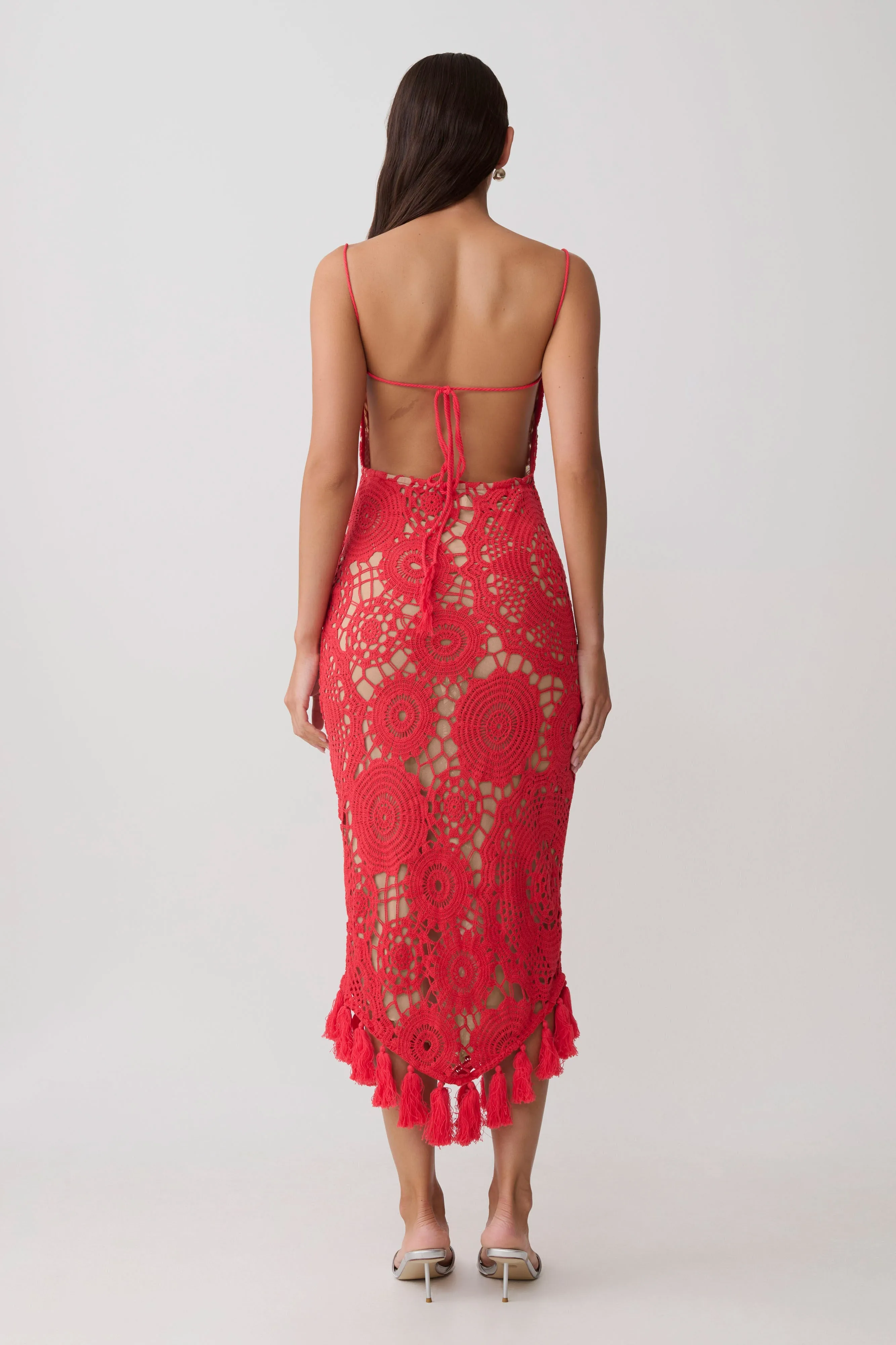 Delta Crochet Halter Midi Dress - Red sold by Meshki product image thumbnail 2