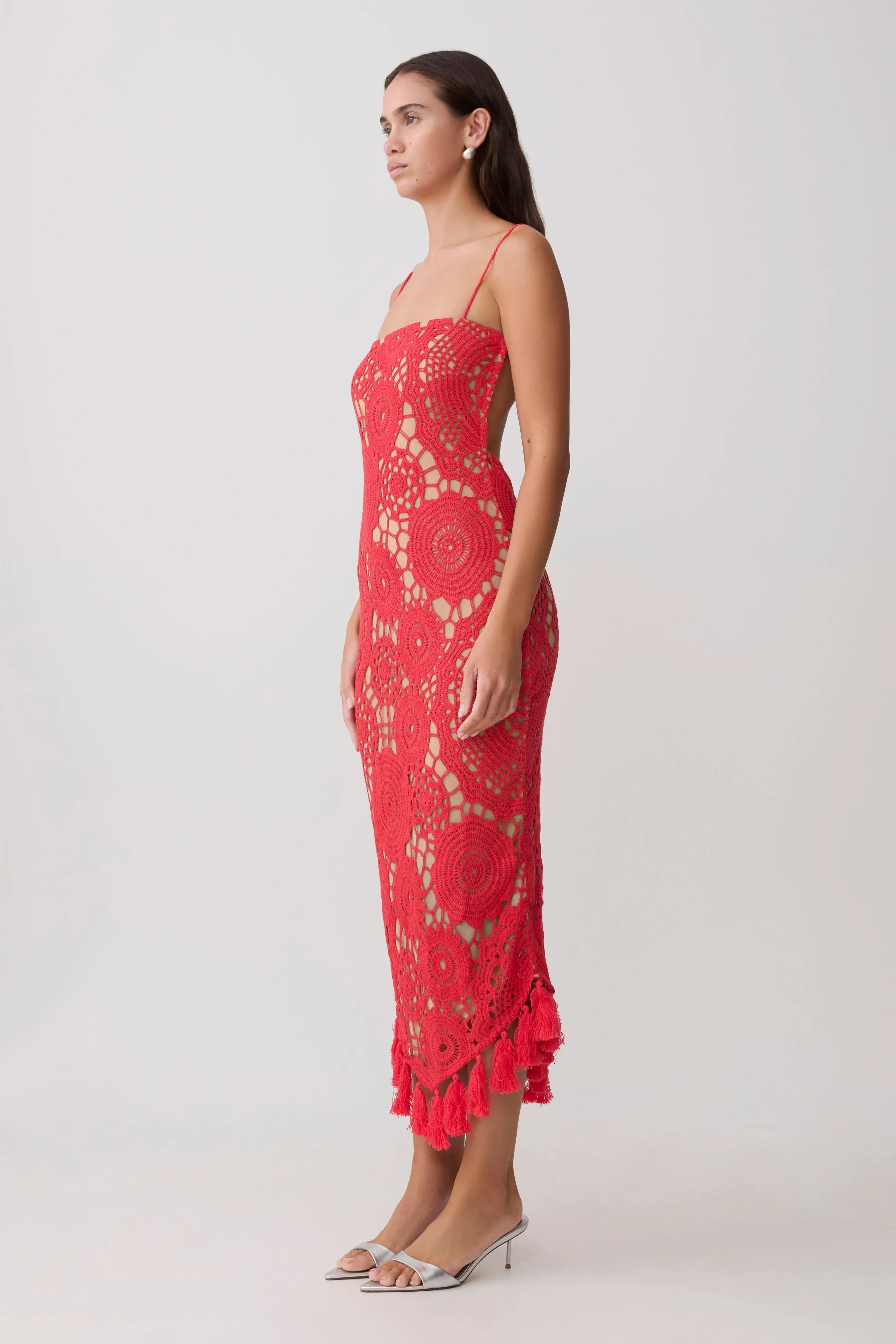 Delta Crochet Halter Midi Dress - Red sold by Meshki product image thumbnail 3