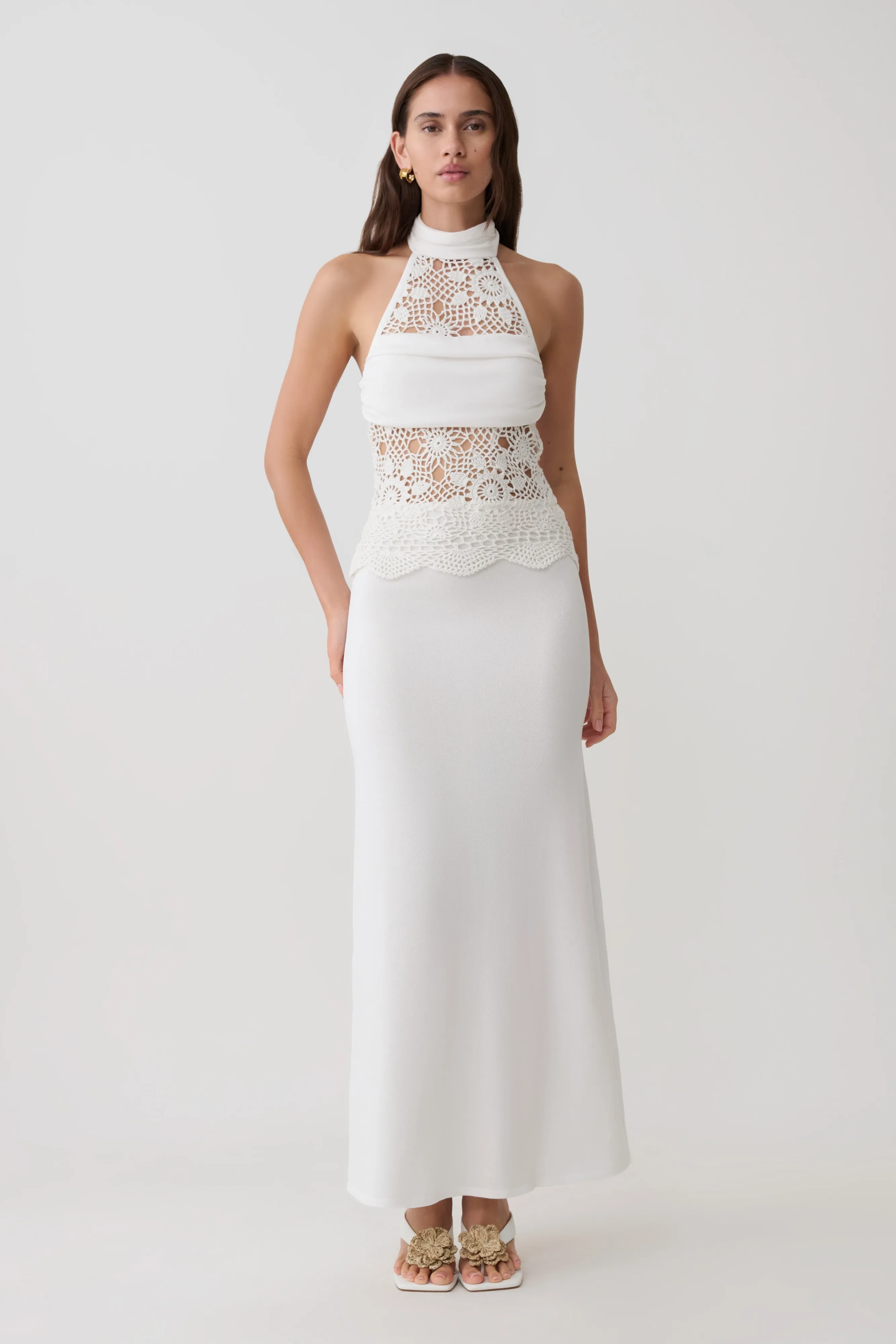 Tessie Knit & Crochet Maxi Dress - Ivory sold by Meshki product image thumbnail 4