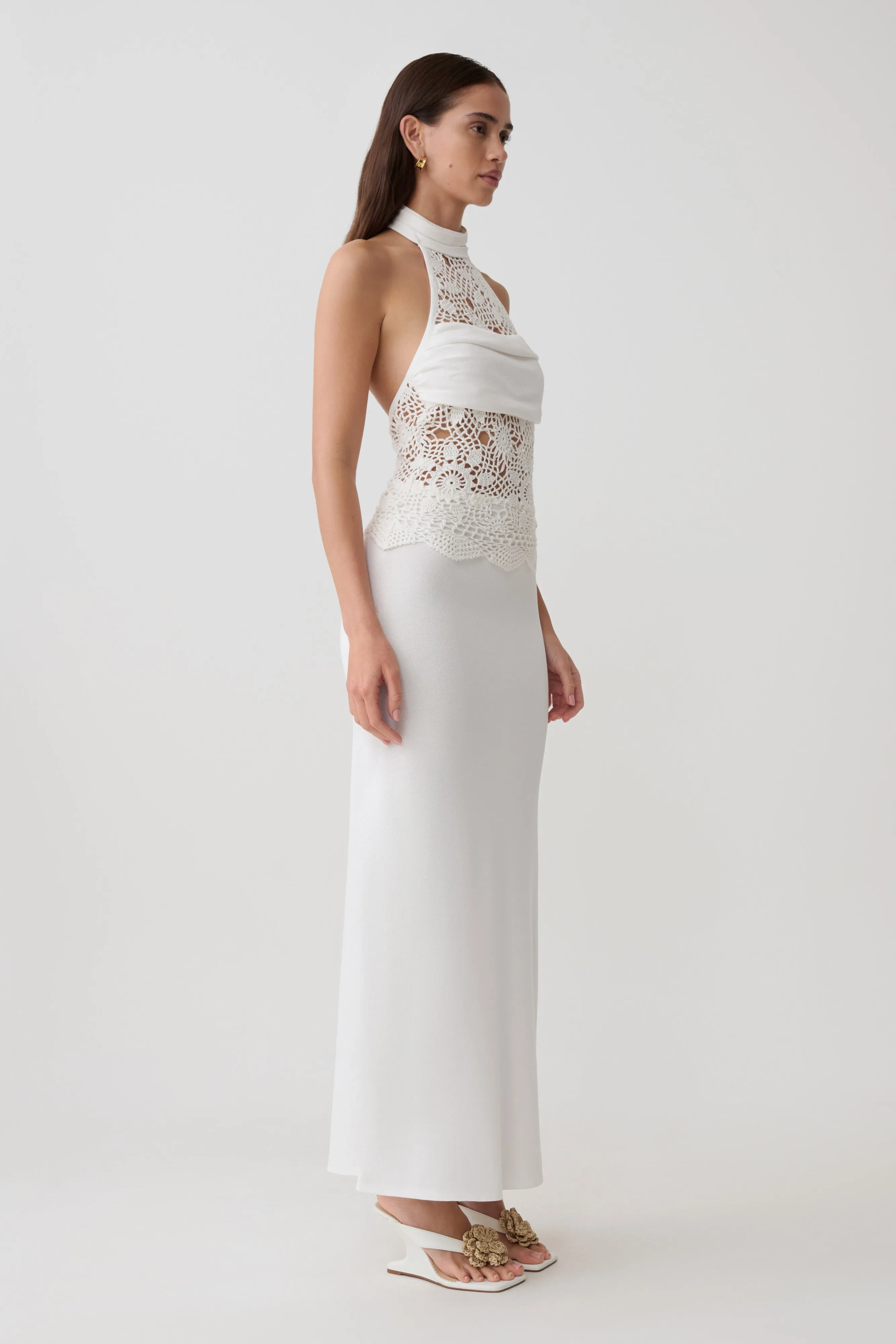 Tessie Knit & Crochet Maxi Dress - Ivory sold by Meshki product image thumbnail 5