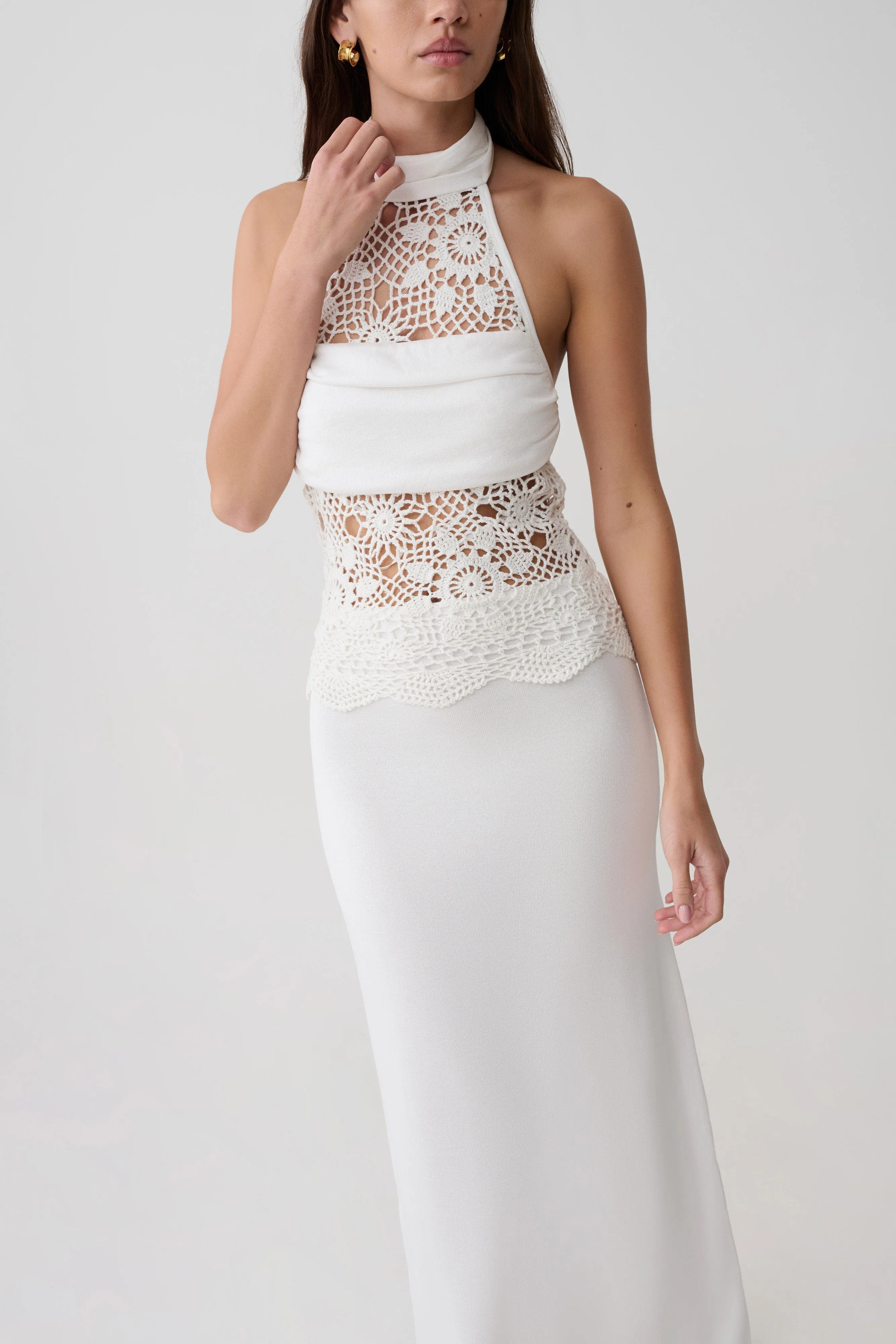 Tessie Knit & Crochet Maxi Dress - Ivory sold by Meshki product image thumbnail 3