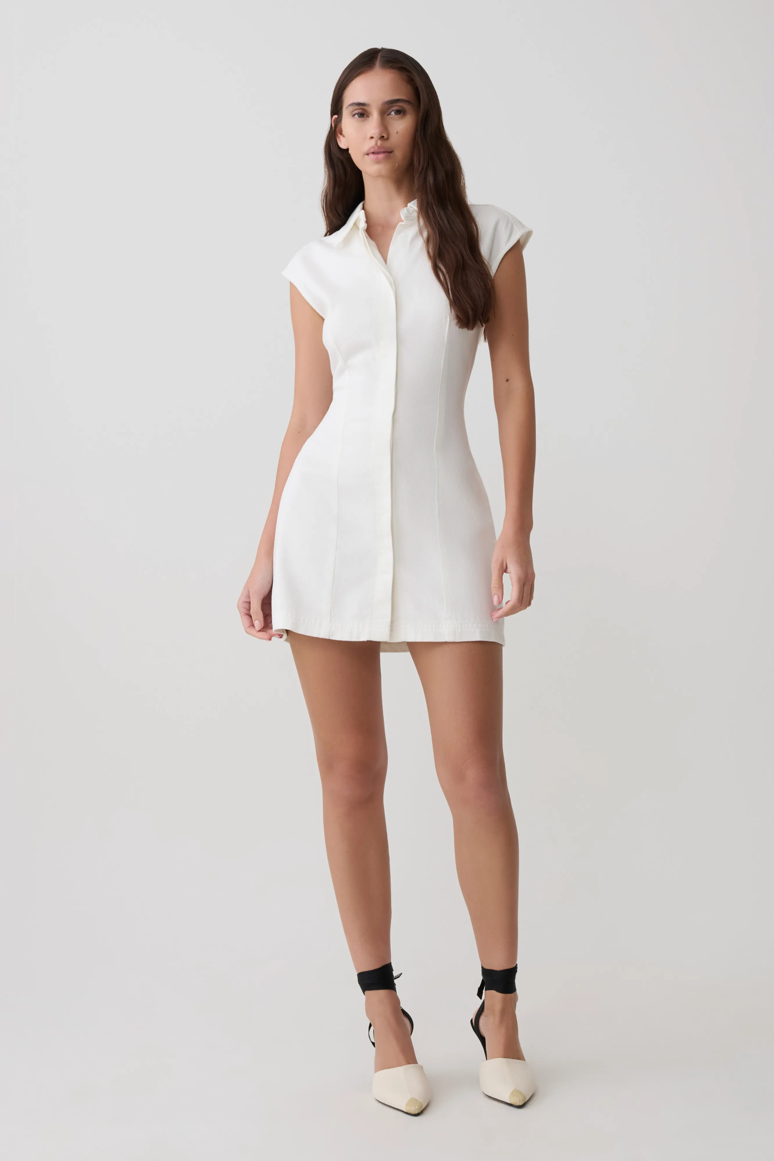 Sheriden Collared Mini Denim Dress - White sold by Meshki product image thumbnail 3