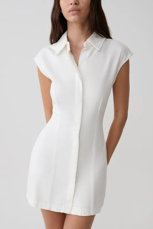Sheriden Collared Mini Denim Dress - White made by Meshki