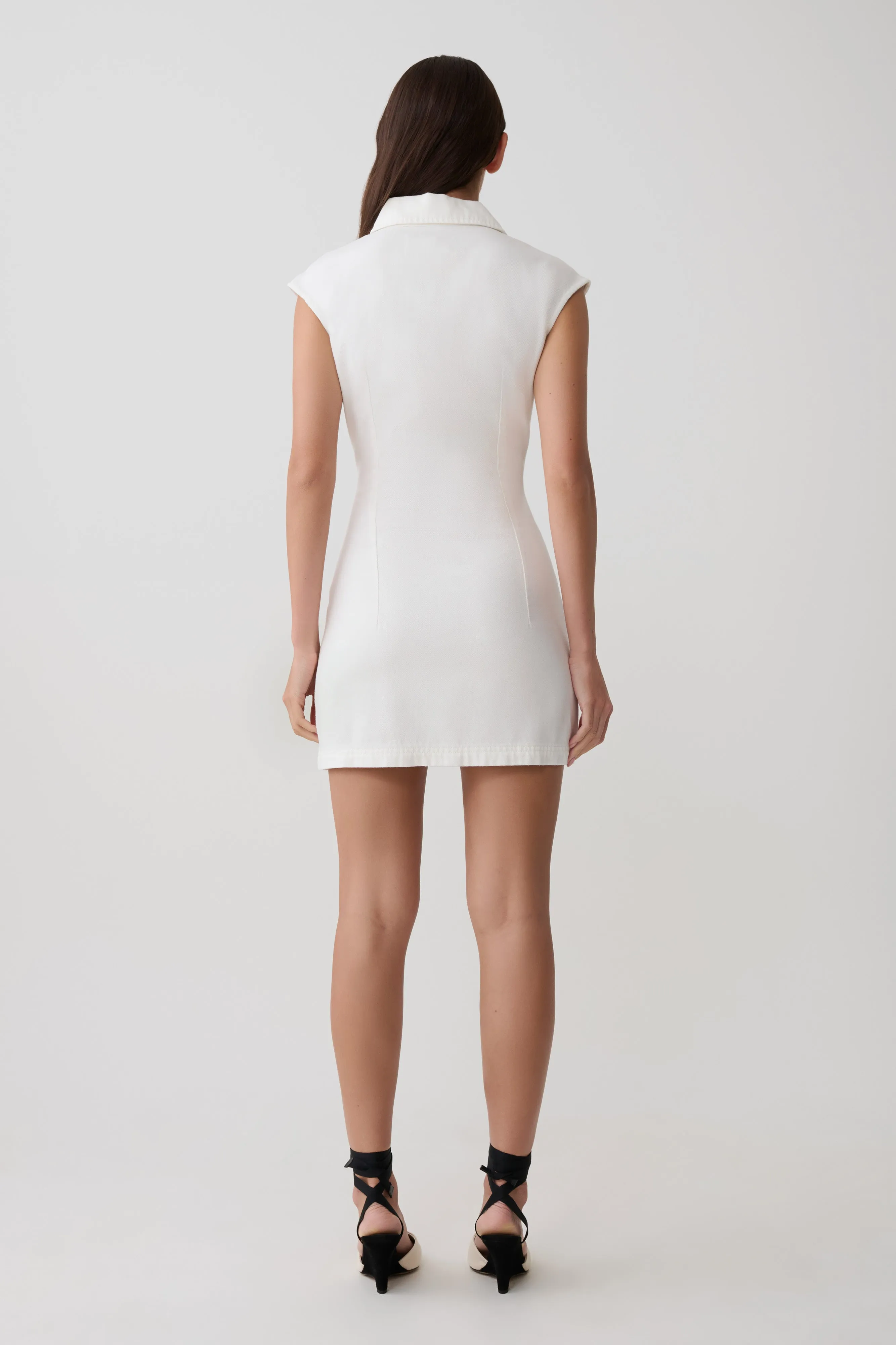 Sheriden Collared Mini Denim Dress - White sold by Meshki product image thumbnail 2