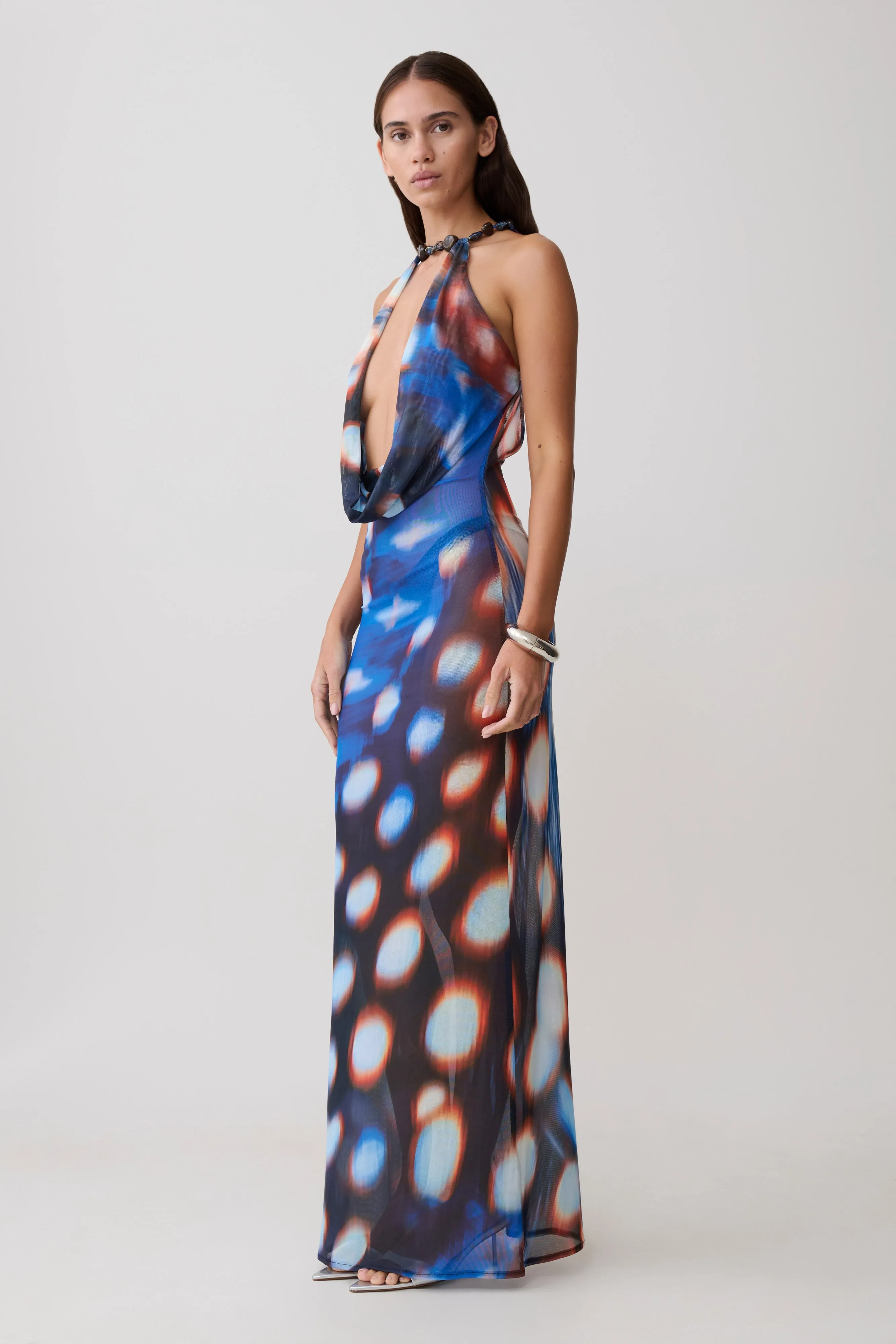 Ethel Mesh Cowl Plunge Maxi - Blue Abstract Print sold by Meshki product image thumbnail 4