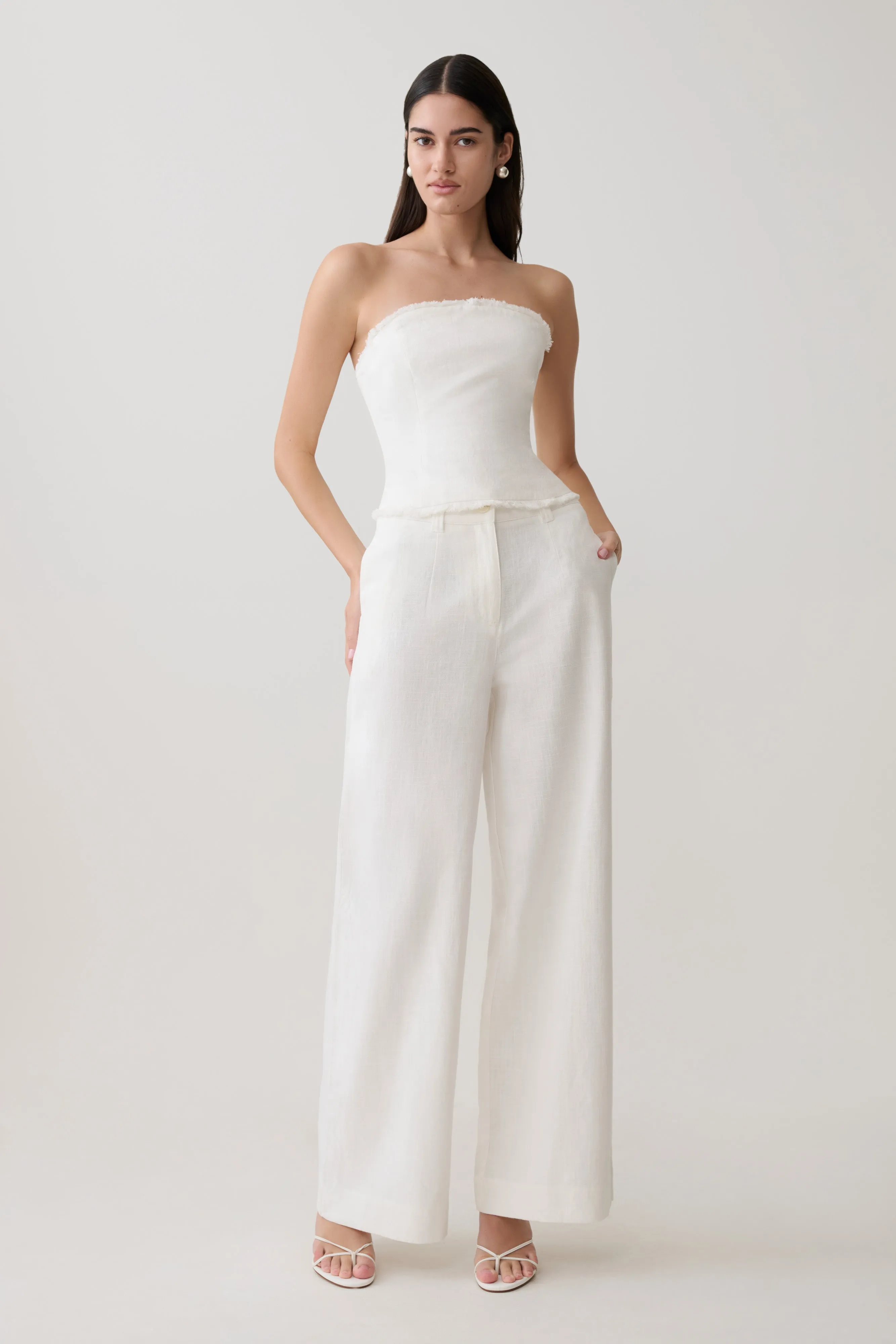 Brielle Straight Leg Linen Pant - White sold by Meshki product image thumbnail 5