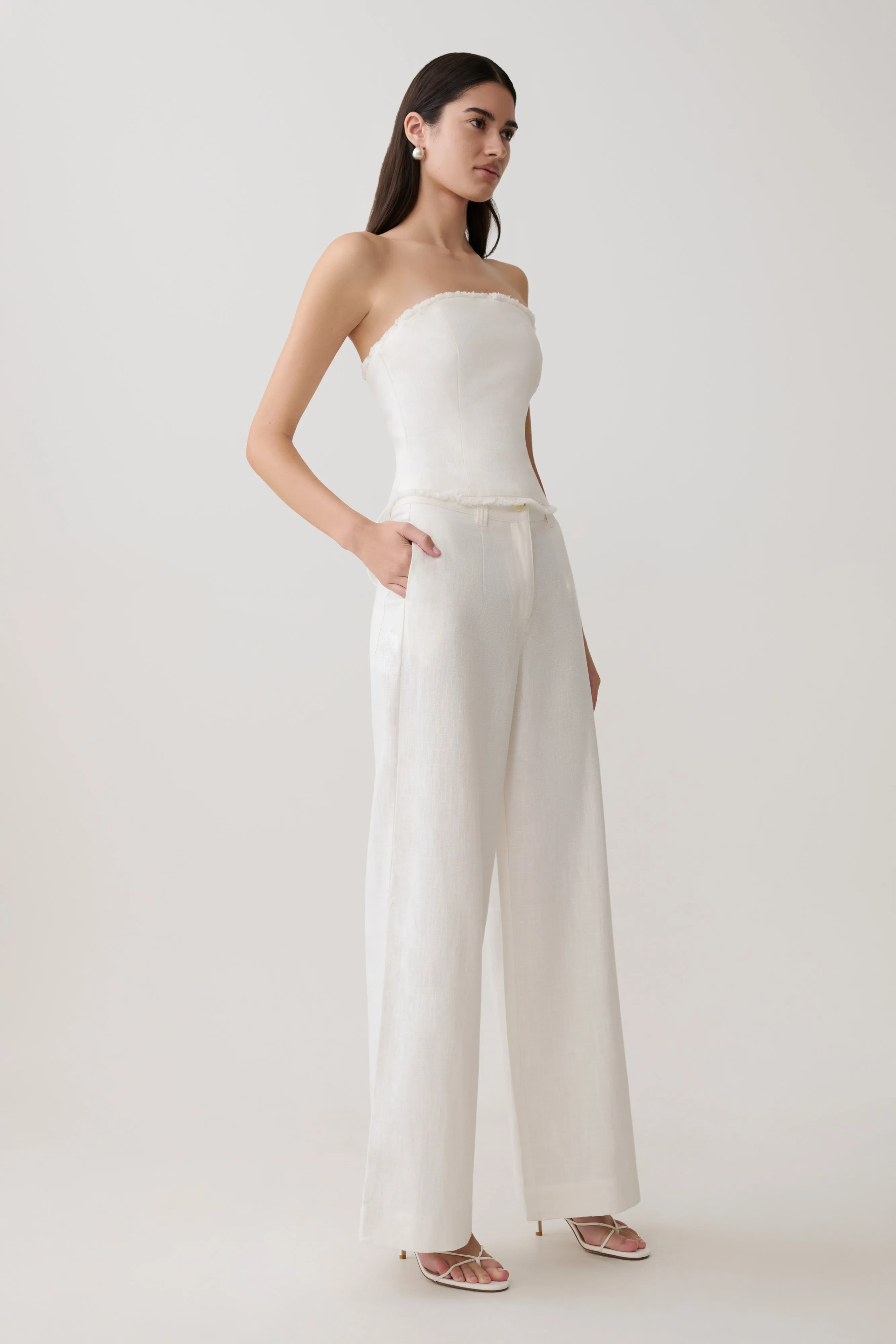 Brielle Straight Leg Linen Pant - White sold by Meshki product image thumbnail 4