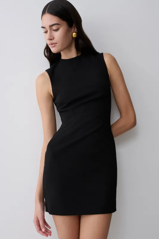 Fion Sleeveless Stretch Crepe Mini Dress - Black made by Meshki
