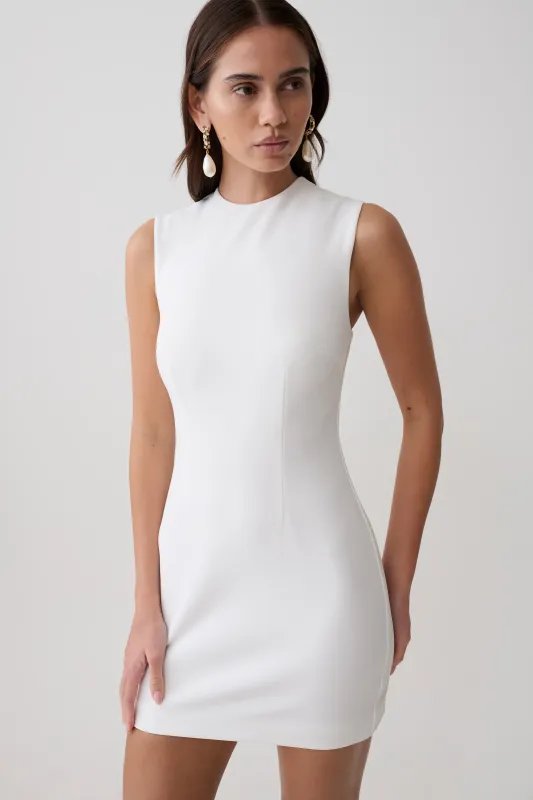 Fion Sleeveless Stretch Crepe Mini Dress - White made by Meshki
