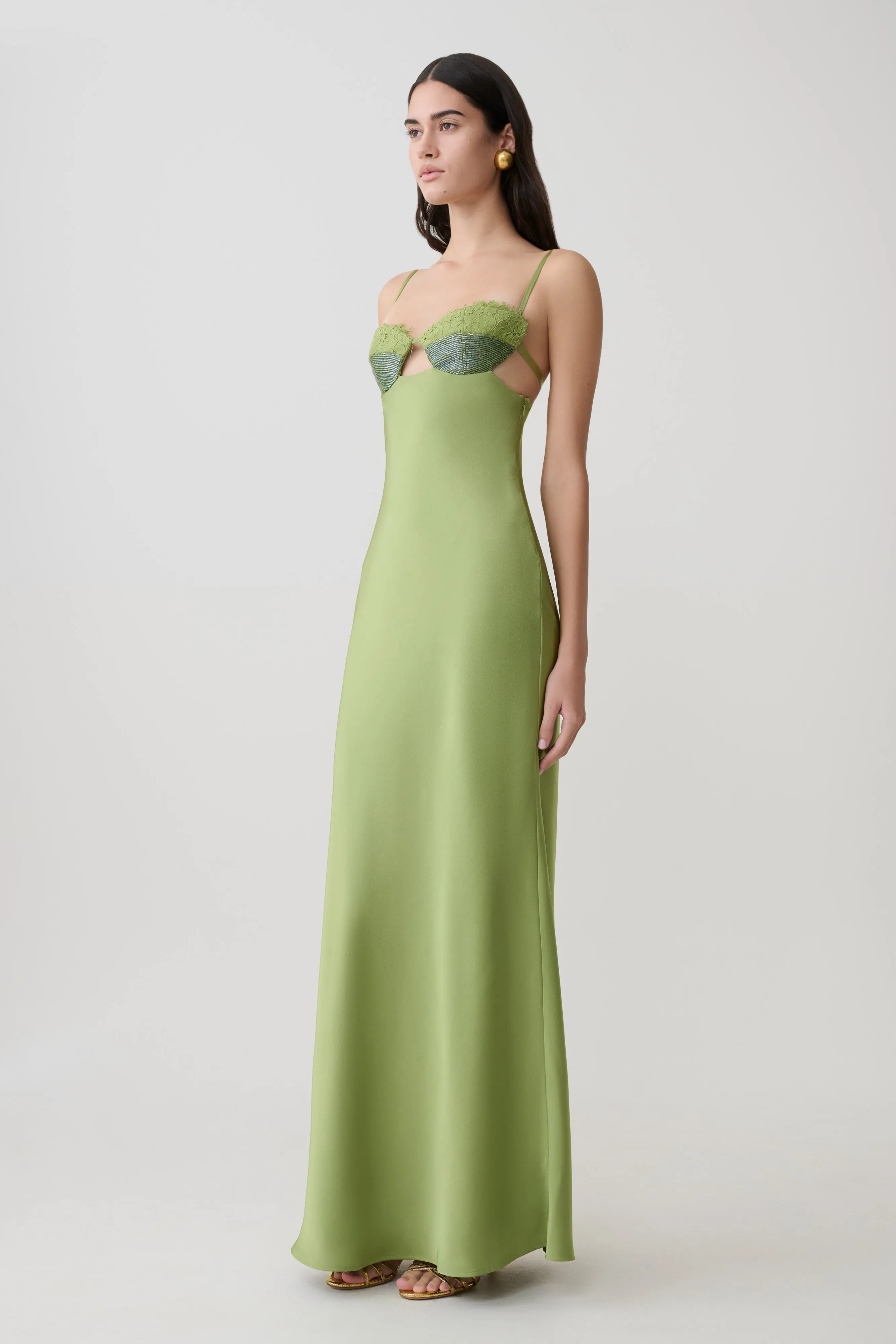 Fiorella Embellished Satin Maxi Dress - Pistachio sold by Meshki product image thumbnail 3