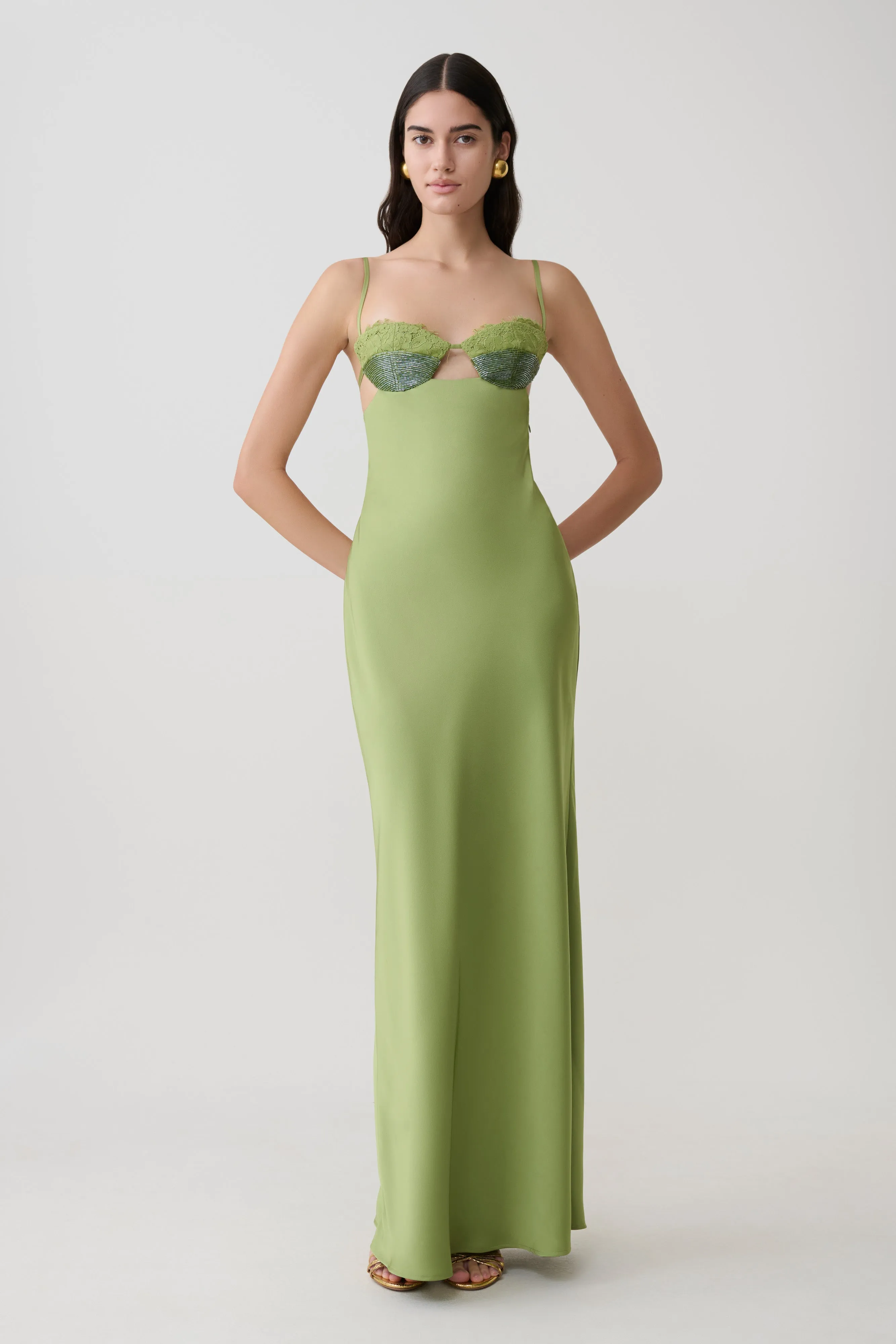 Fiorella Embellished Satin Maxi Dress - Pistachio sold by Meshki product image thumbnail 4