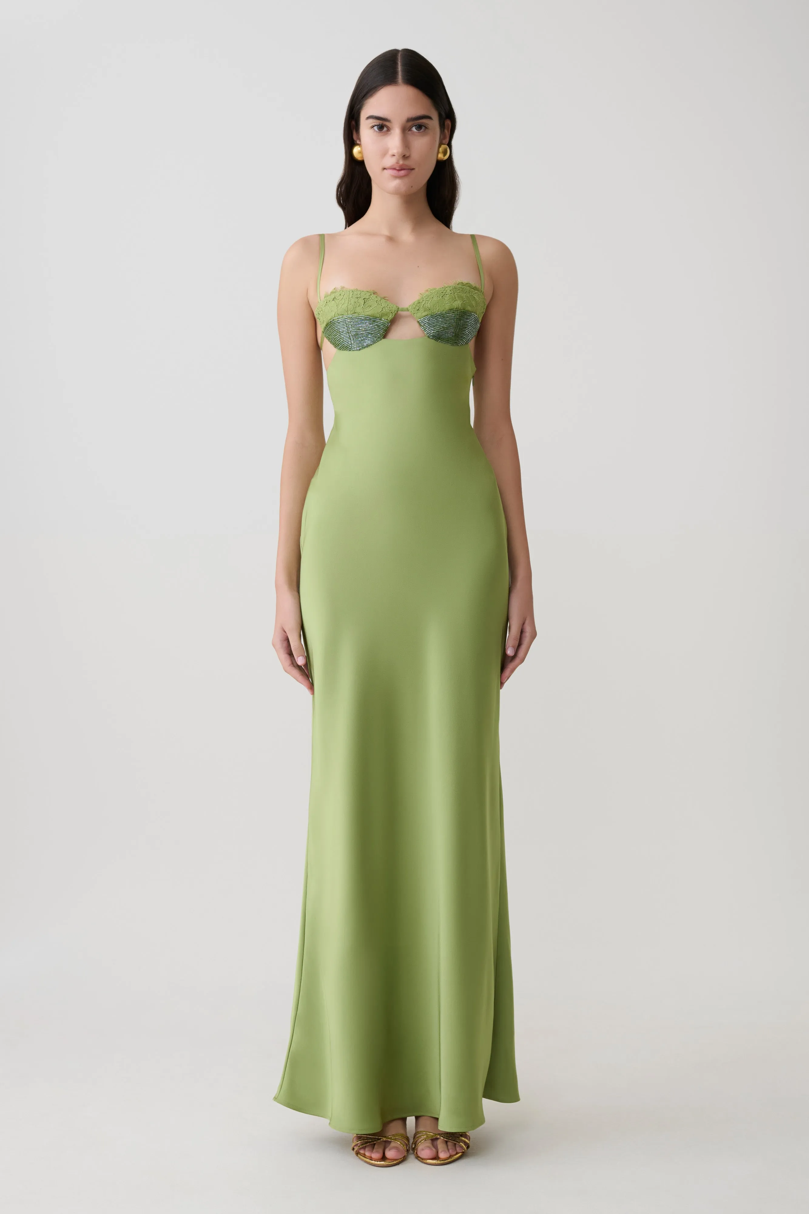 Fiorella Embellished Satin Maxi Dress - Pistachio sold by Meshki