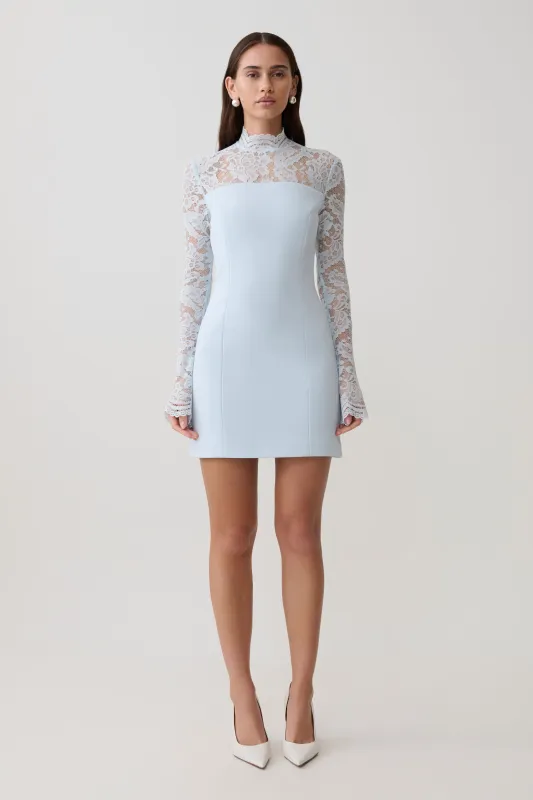Aurelie Long Sleeve Lace Mini Dress - Sky Blue made by Meshki