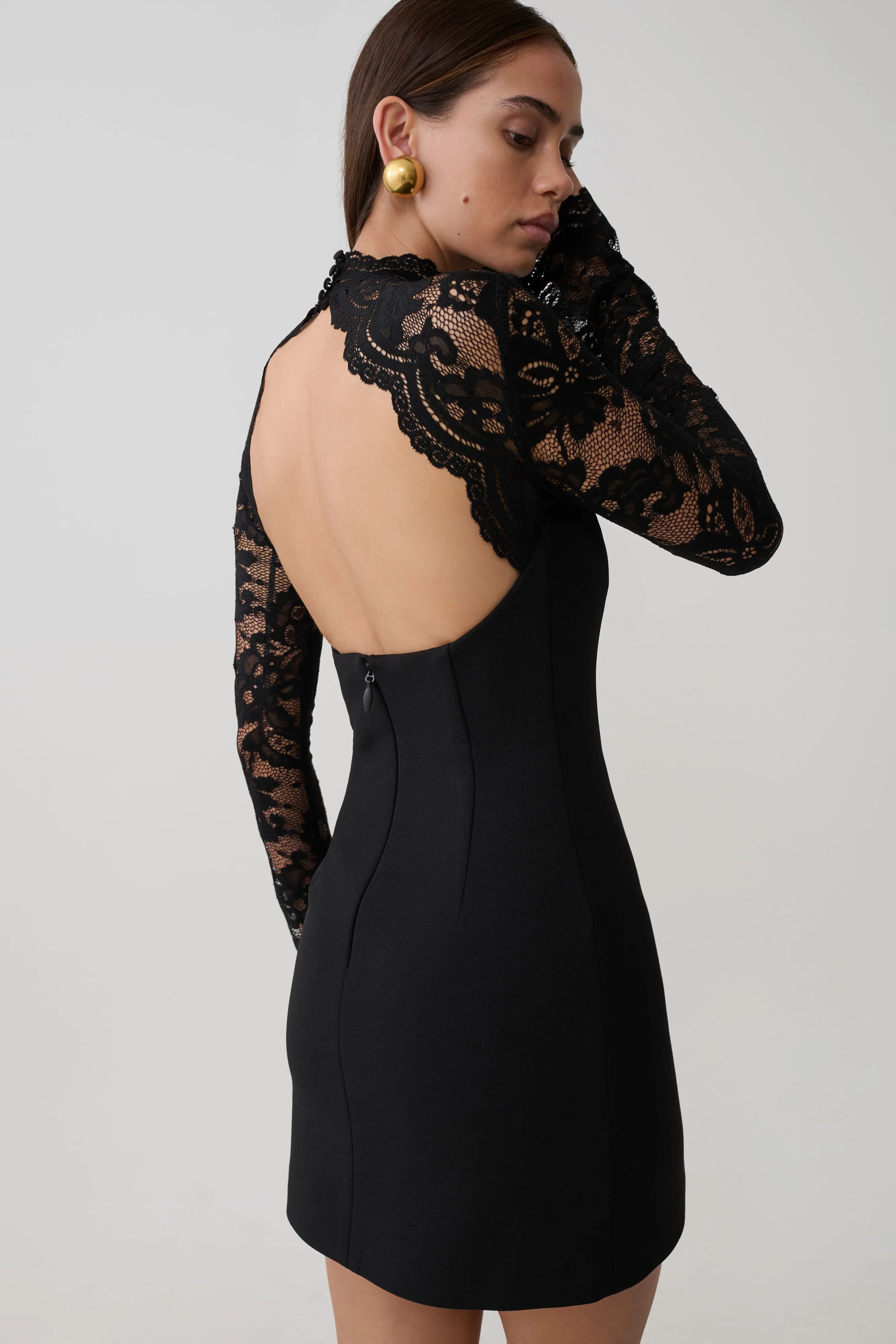 Aurelie Long Sleeve Lace Mini Dress - Black sold by Meshki product image thumbnail 3