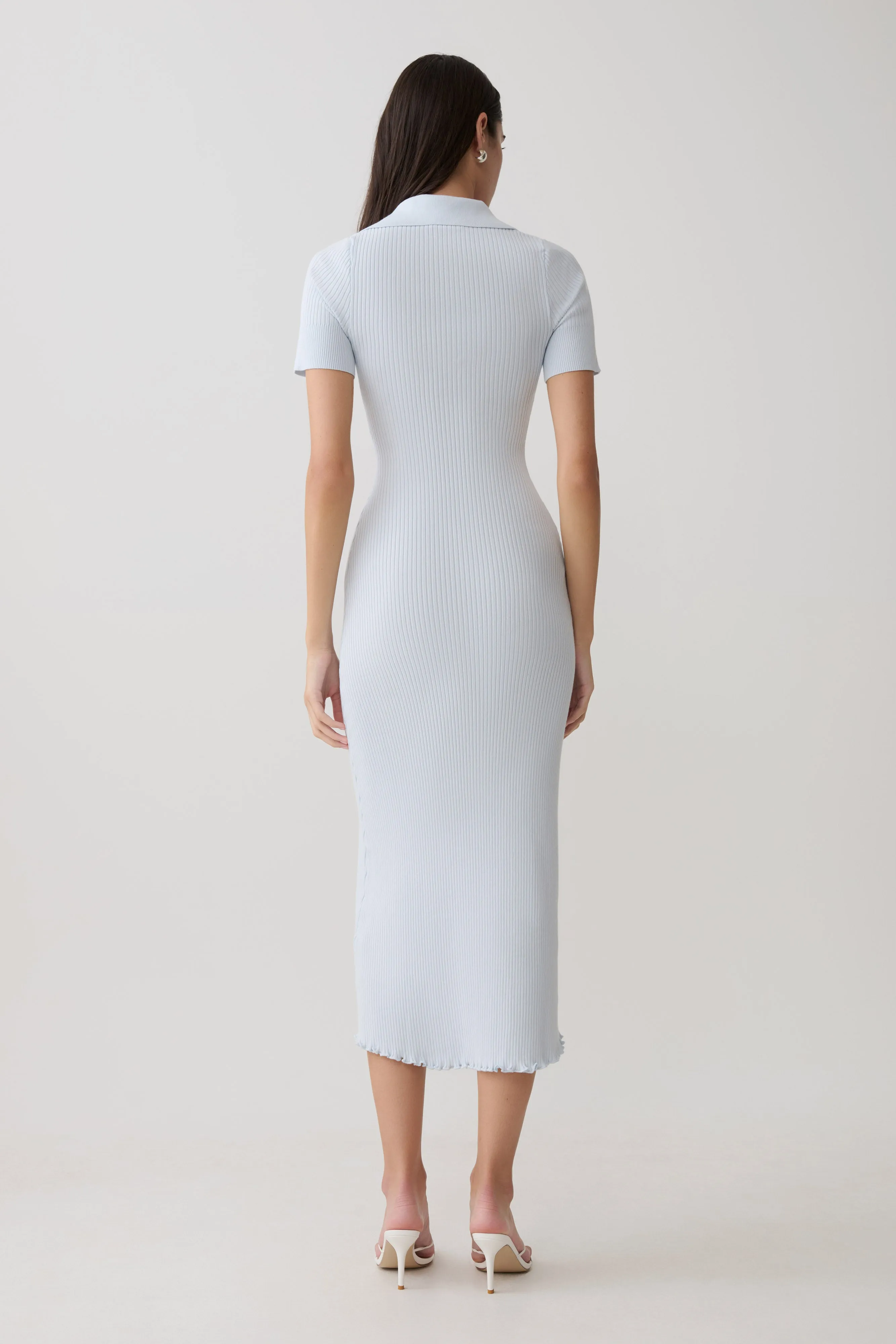 Nichelle Short Sleeve Collared Knit Midi Dress - Light Blue sold by Meshki product image thumbnail 2